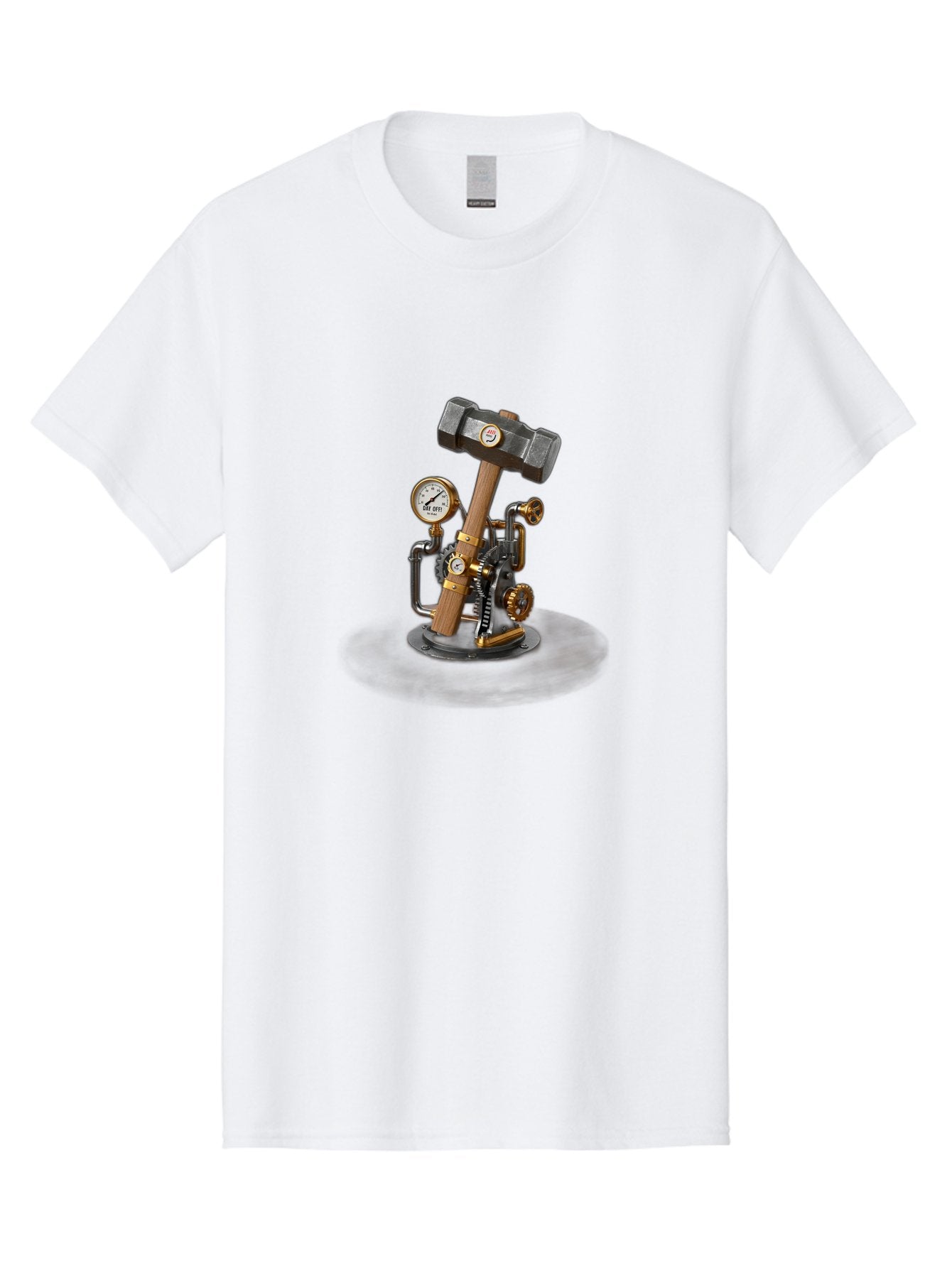 Steampunk-Device-With-Hammer Men'S Graphic Tee, 100% Cotton, Comfortable Casual Summer Wear, Machine Washable, Steampunk, Industrial Design, Mechanical Art, Clockwork Mechanism, Hammers, Pressure Gauge, Metallic Details, Vintage Machinery Bad713 9