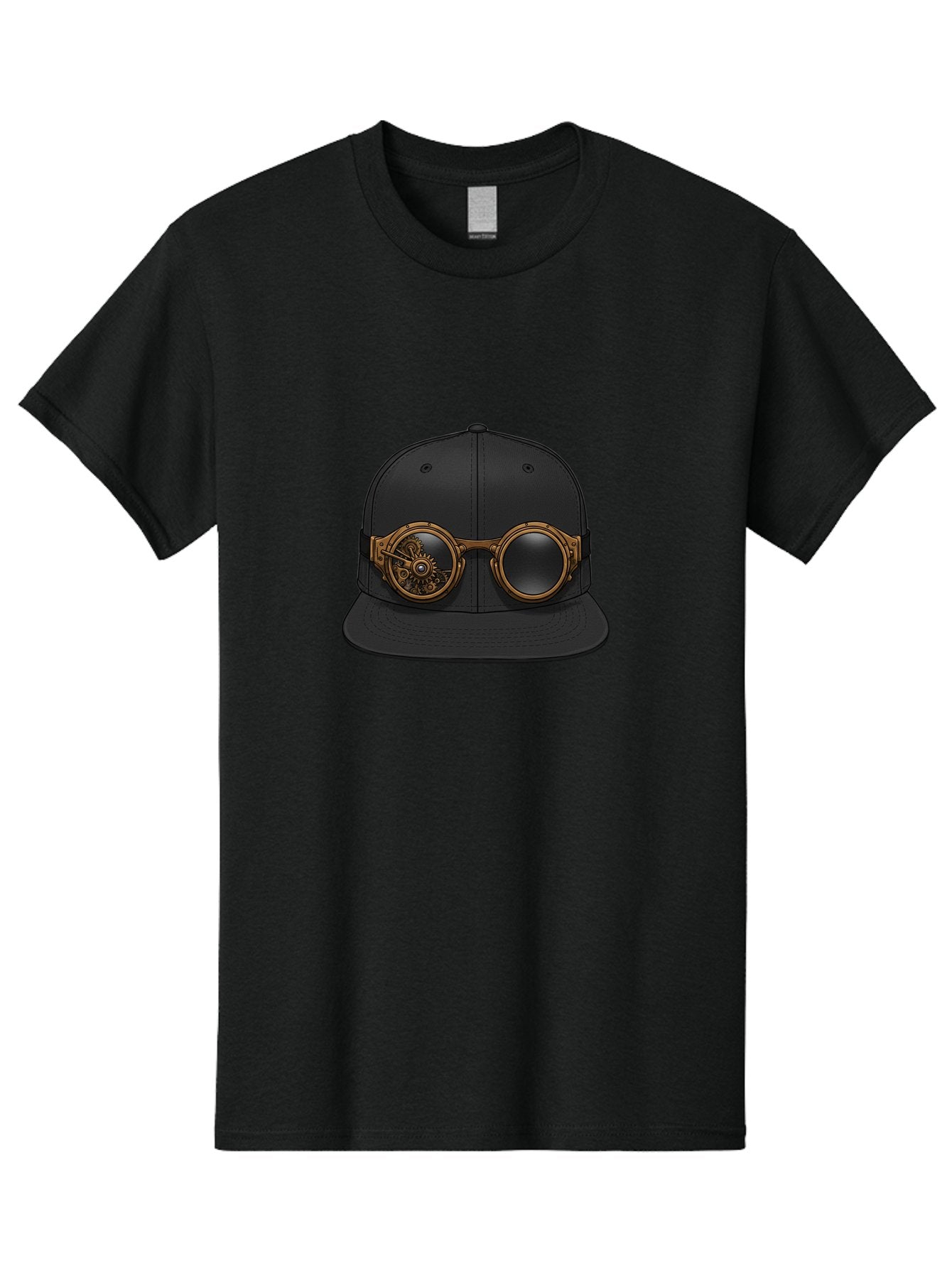 Steampunk-Goggles-Cap Men'S Graphic Tee, 100% Cotton, Comfortable Casual Summer Wear, Machine Washable, Steampunk Goggles On Cap, Steampunk Fashion, Goggles Accessory, Black Baseball Cap, Steampunk Style, Vintage Eyewear, Bad714 11
