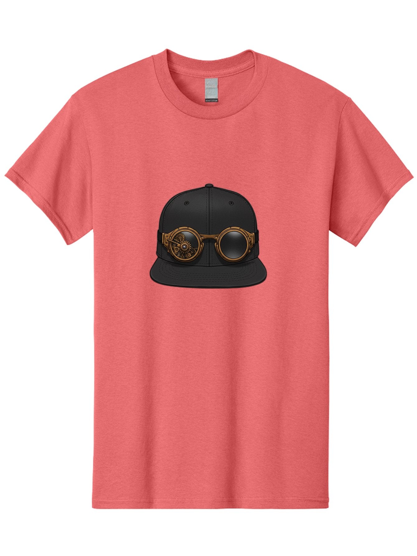 Steampunk-Goggles-Cap Men'S Graphic Tee, 100% Cotton, Comfortable Casual Summer Wear, Machine Washable, Steampunk Goggles On Cap, Steampunk Fashion, Goggles Accessory, Black Baseball Cap, Steampunk Style, Vintage Eyewear, Bad714 3