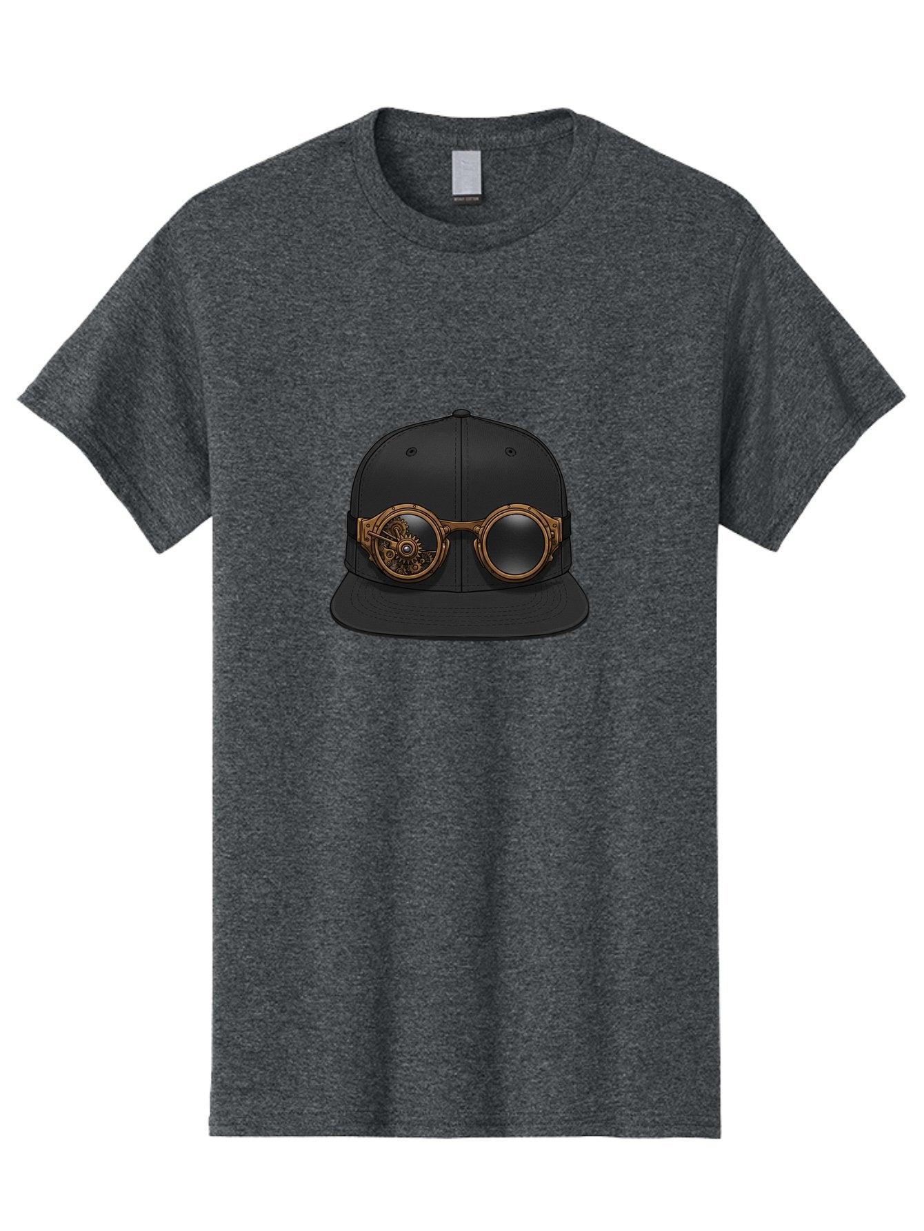 Steampunk-Goggles-Cap Men'S Graphic Tee, 100% Cotton, Comfortable Casual Summer Wear, Machine Washable, Steampunk Goggles On Cap, Steampunk Fashion, Goggles Accessory, Black Baseball Cap, Steampunk Style, Vintage Eyewear, Bad714 8