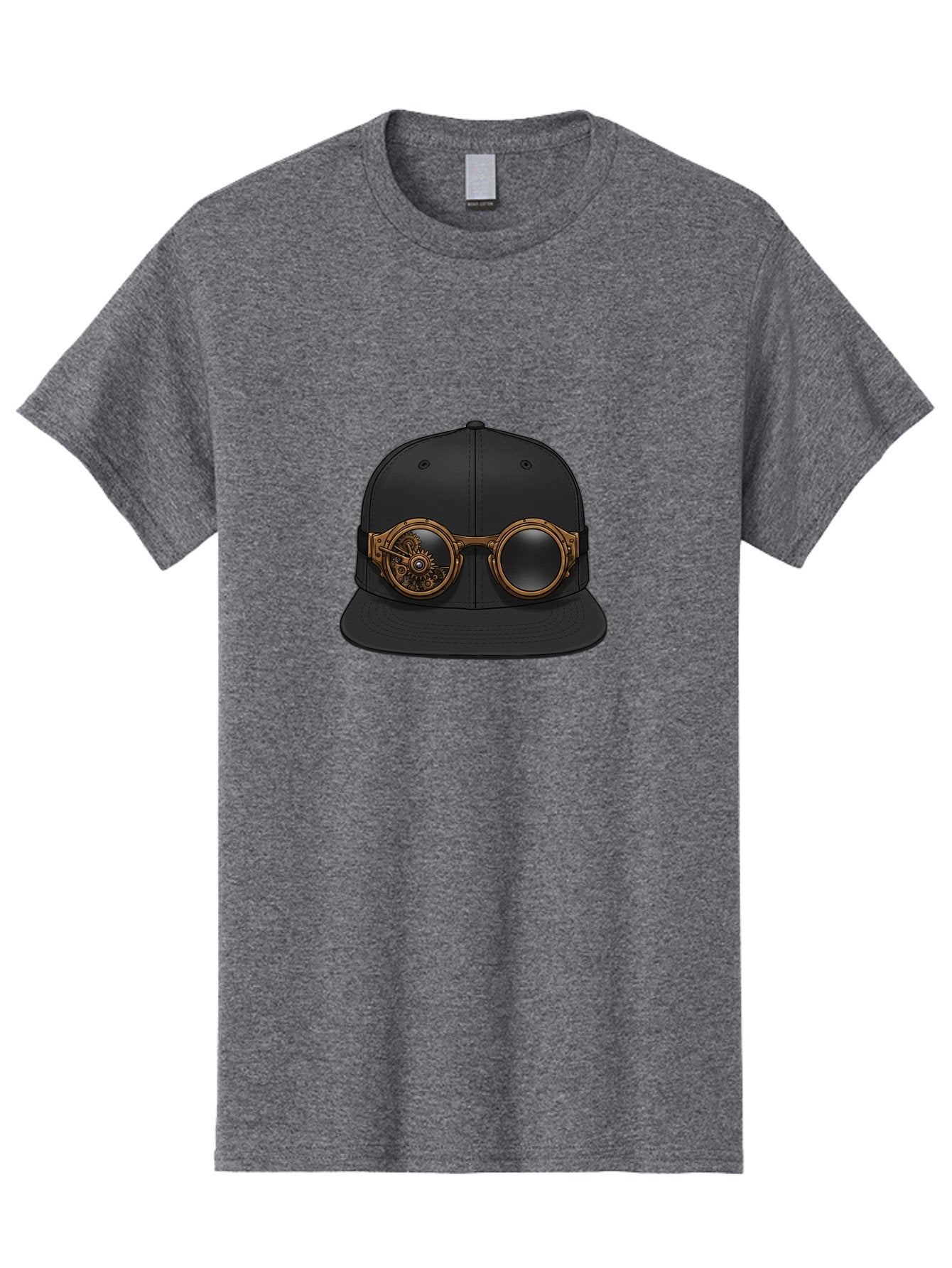 Steampunk-Goggles-Cap Men'S Graphic Tee, 100% Cotton, Comfortable Casual Summer Wear, Machine Washable, Steampunk Goggles On Cap, Steampunk Fashion, Goggles Accessory, Black Baseball Cap, Steampunk Style, Vintage Eyewear, Bad714 5
