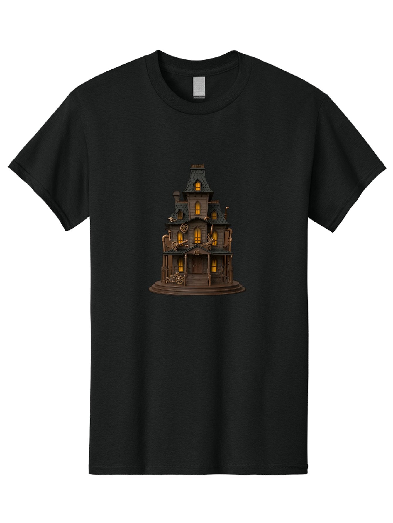 Steampunk-House Men'S Graphic Tee, 100% Cotton, Comfortable Casual Summer Wear, Machine Washable, Steampunk House, Victorian Architecture, Intricate Details, Gothic Style, Industrial Elements, Copper Accents, Mysterious Ambiance, Bad715 13