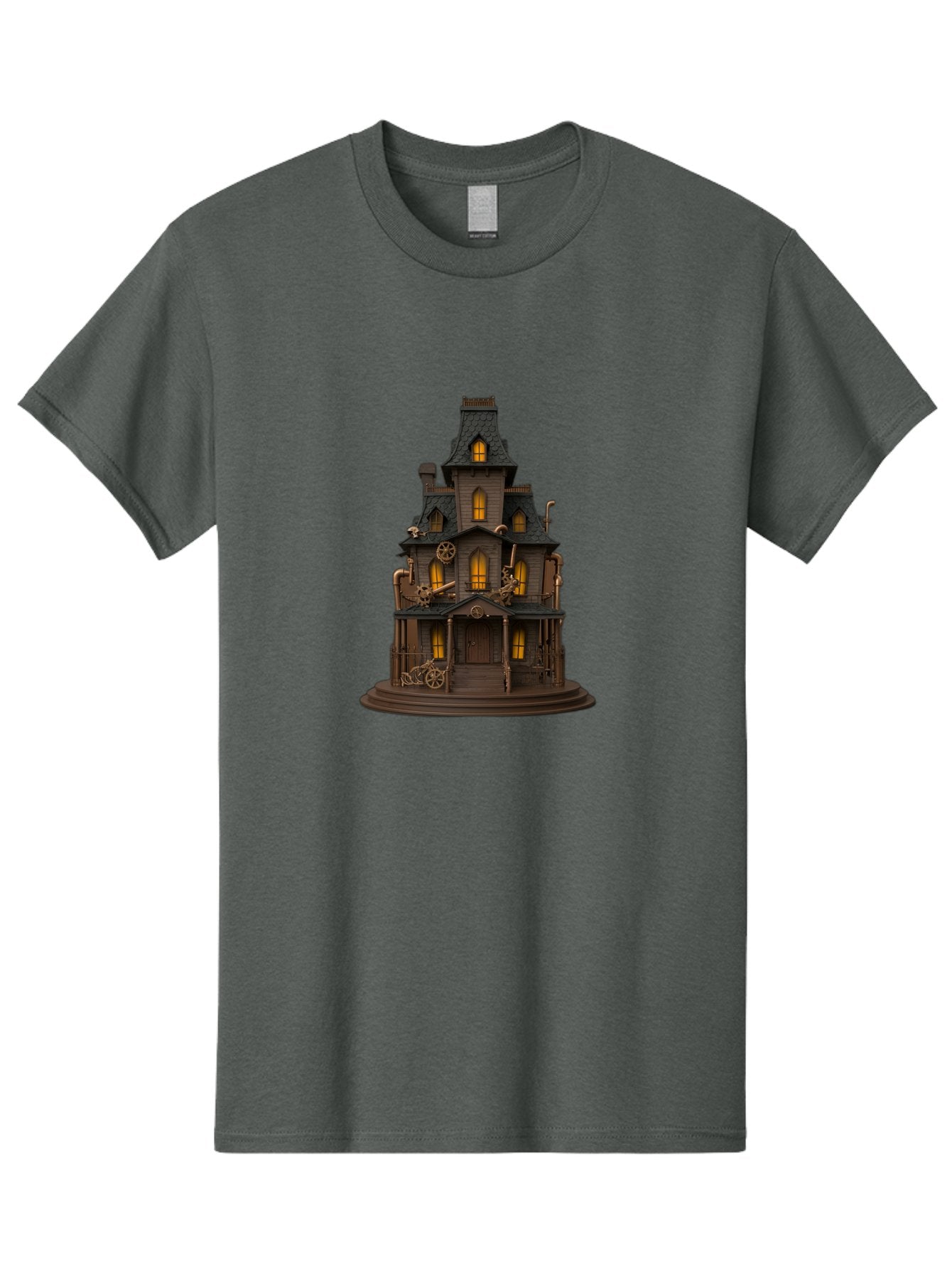 Steampunk-House Men'S Graphic Tee, 100% Cotton, Comfortable Casual Summer Wear, Machine Washable, Steampunk House, Victorian Architecture, Intricate Details, Gothic Style, Industrial Elements, Copper Accents, Mysterious Ambiance, Bad715