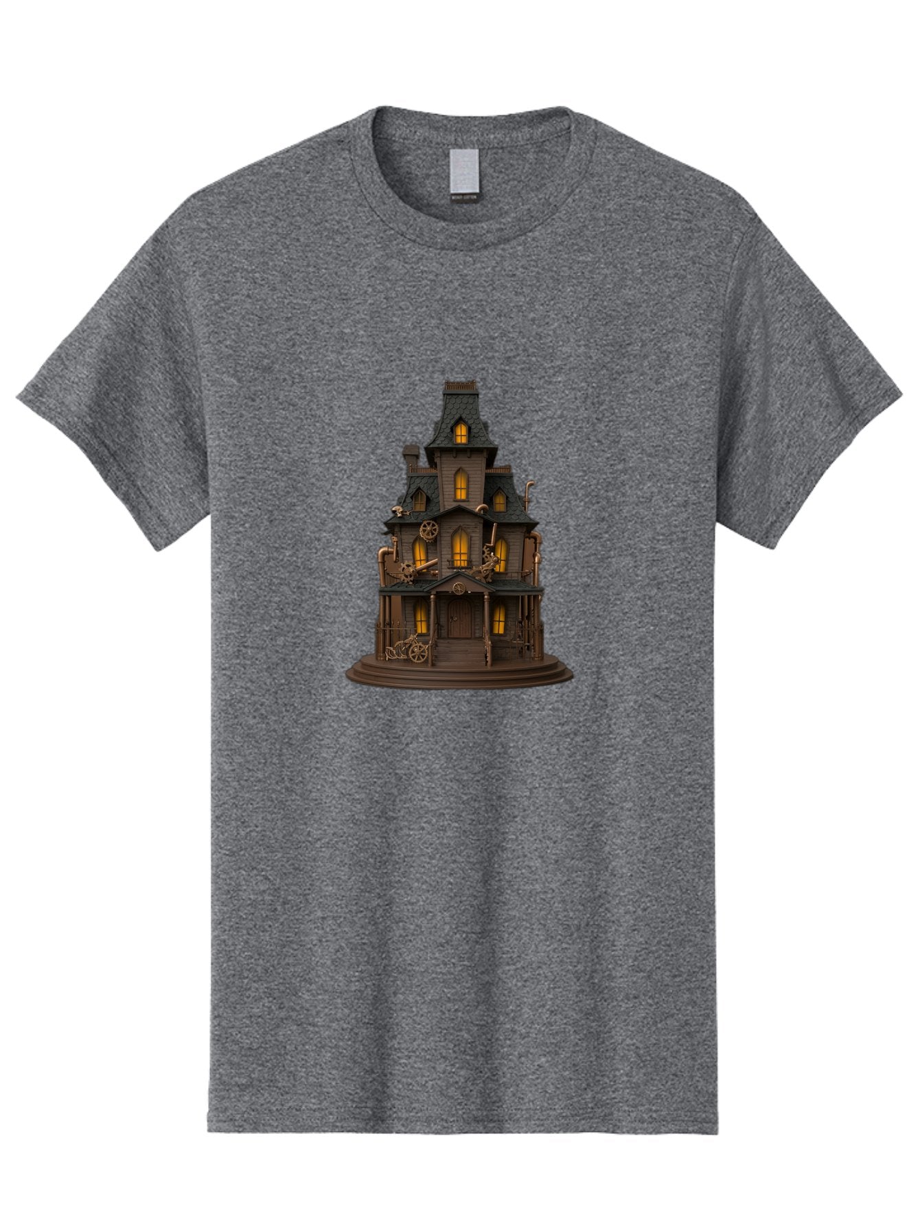 Steampunk-House Men'S Graphic Tee, 100% Cotton, Comfortable Casual Summer Wear, Machine Washable, Steampunk House, Victorian Architecture, Intricate Details, Gothic Style, Industrial Elements, Copper Accents, Mysterious Ambiance, Bad715 4