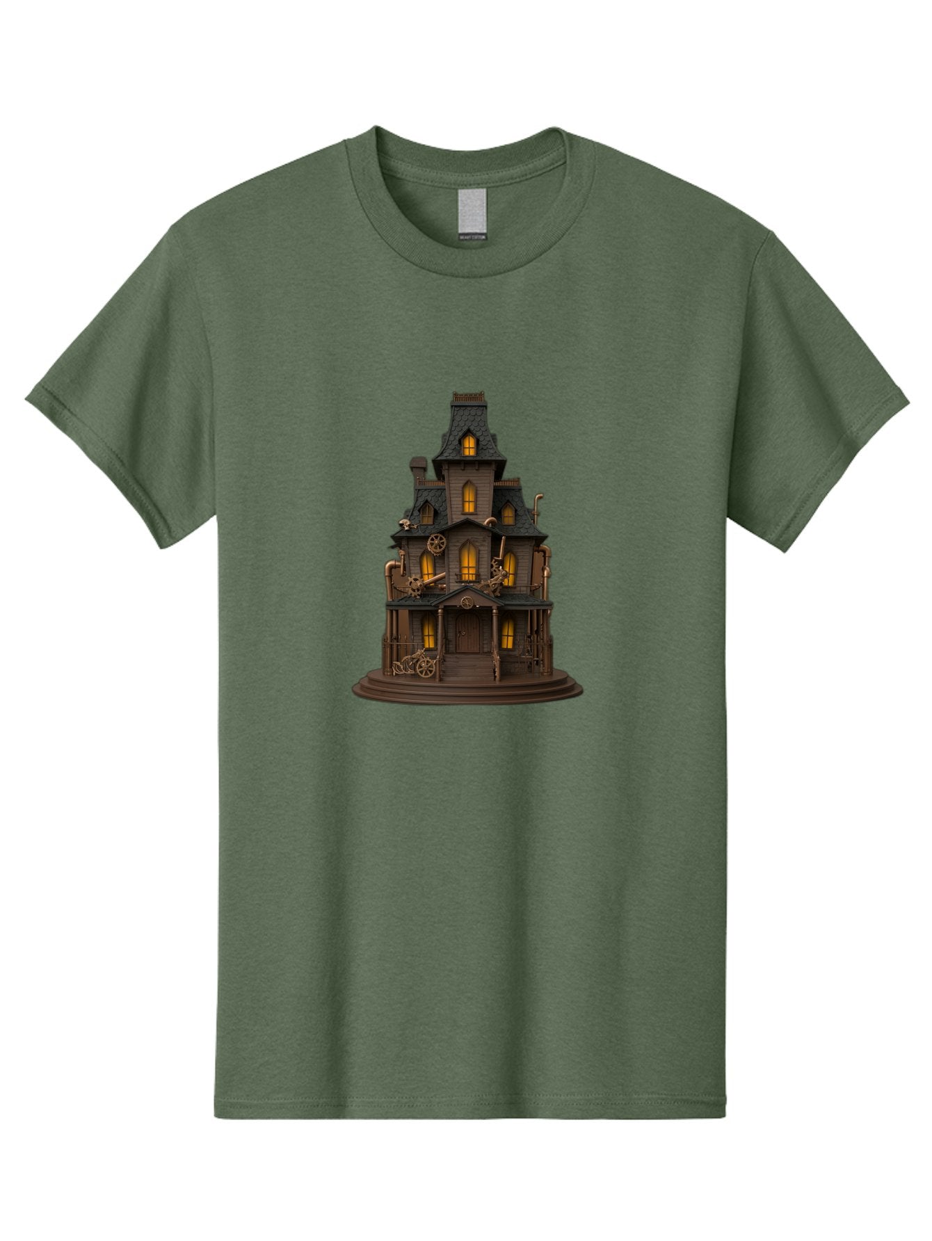 Steampunk-House Men'S Graphic Tee, 100% Cotton, Comfortable Casual Summer Wear, Machine Washable, Steampunk House, Victorian Architecture, Intricate Details, Gothic Style, Industrial Elements, Copper Accents, Mysterious Ambiance, Bad715 8