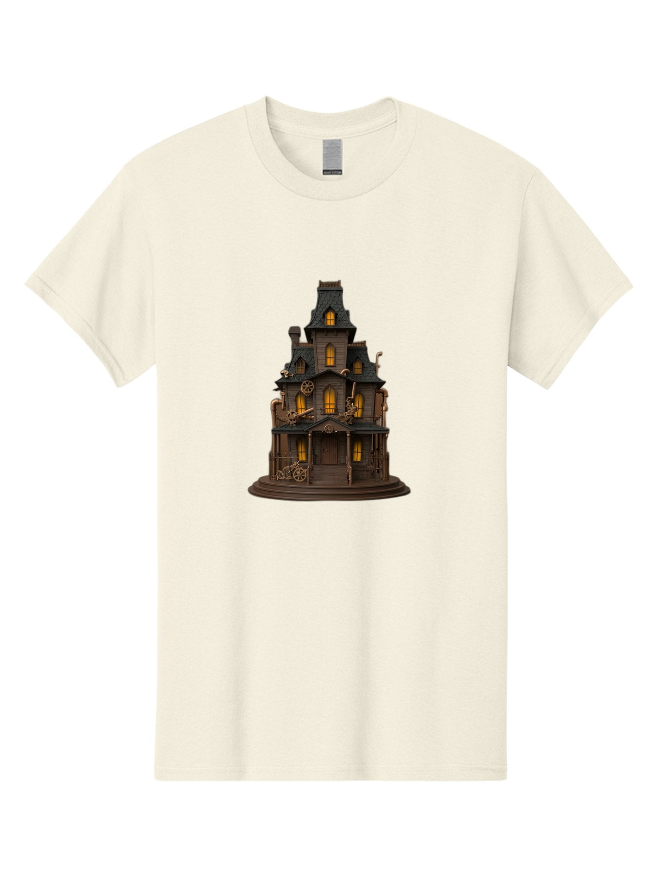 Steampunk-House Men'S Graphic Tee, 100% Cotton, Comfortable Casual Summer Wear, Machine Washable, Steampunk House, Victorian Architecture, Intricate Details, Gothic Style, Industrial Elements, Copper Accents, Mysterious Ambiance, Bad715 14