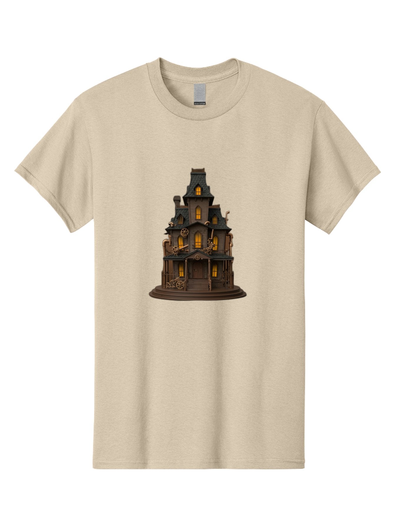 Steampunk-House Men'S Graphic Tee, 100% Cotton, Comfortable Casual Summer Wear, Machine Washable, Steampunk House, Victorian Architecture, Intricate Details, Gothic Style, Industrial Elements, Copper Accents, Mysterious Ambiance, Bad715