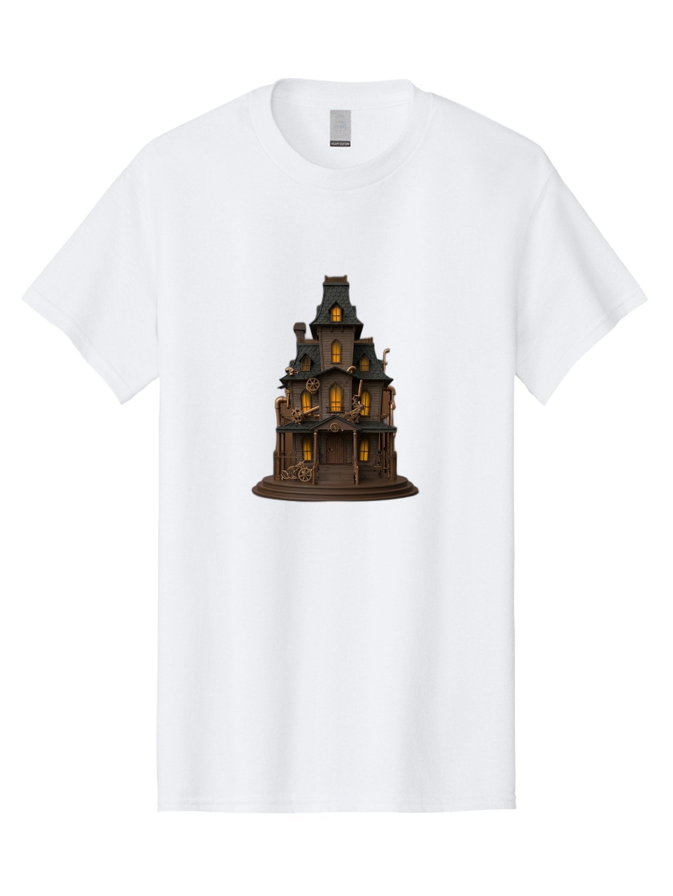 Steampunk-House Men'S Graphic Tee, 100% Cotton, Comfortable Casual Summer Wear, Machine Washable, Steampunk House, Victorian Architecture, Intricate Details, Gothic Style, Industrial Elements, Copper Accents, Mysterious Ambiance, Bad715 7