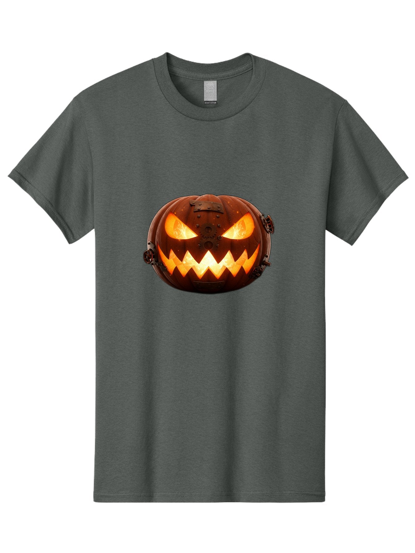 Steampunk-Jack-O-Lantern Men'S Graphic Tee, 100% Cotton, Comfortable Casual Summer Wear, Machine Washable, Halloween Pumpkin, Steampunk Design, Carved Jack-O-Lantern, Glowing Eyes, Metal Accents, Creepy Smile, Orange Glow, Spooky Decor, Bad716