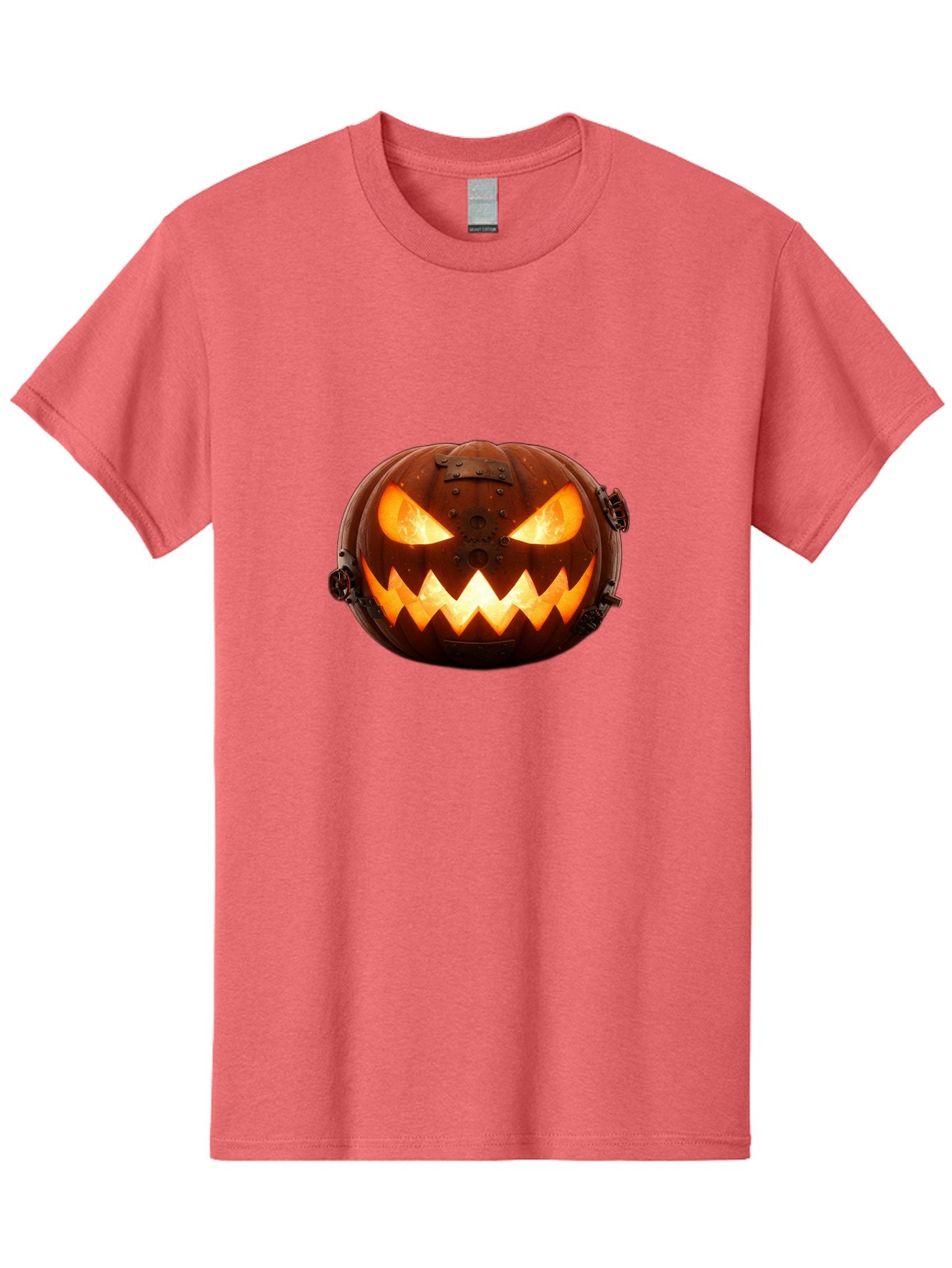 Steampunk-Jack-O-Lantern Men'S Graphic Tee, 100% Cotton, Comfortable Casual Summer Wear, Machine Washable, Halloween Pumpkin, Steampunk Design, Carved Jack-O-Lantern, Glowing Eyes, Metal Accents, Creepy Smile, Orange Glow, Spooky Decor, Bad716 4