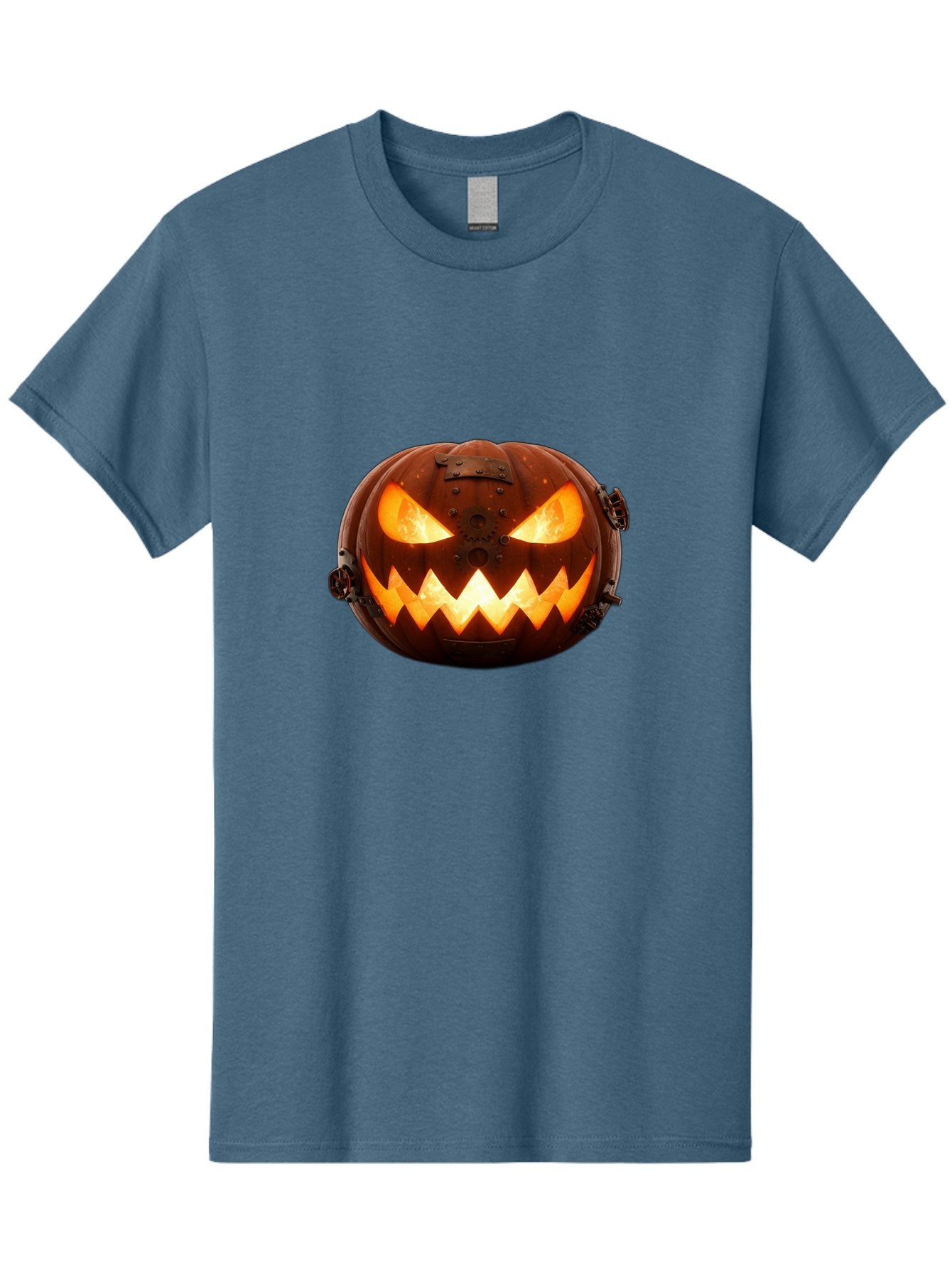 Steampunk-Jack-O-Lantern Men'S Graphic Tee, 100% Cotton, Comfortable Casual Summer Wear, Machine Washable, Halloween Pumpkin, Steampunk Design, Carved Jack-O-Lantern, Glowing Eyes, Metal Accents, Creepy Smile, Orange Glow, Spooky Decor, Bad716 15