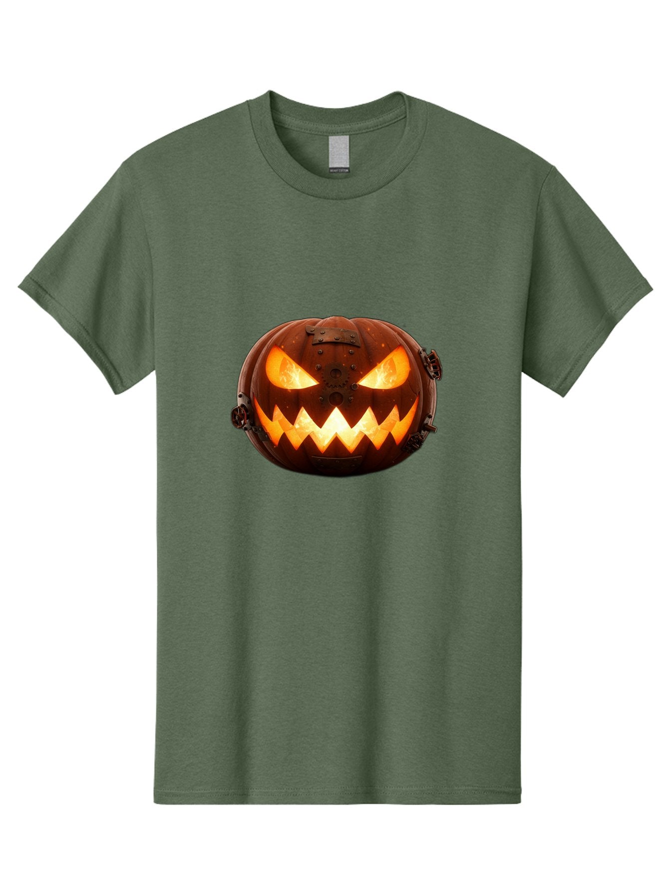 Steampunk-Jack-O-Lantern Men'S Graphic Tee, 100% Cotton, Comfortable Casual Summer Wear, Machine Washable, Halloween Pumpkin, Steampunk Design, Carved Jack-O-Lantern, Glowing Eyes, Metal Accents, Creepy Smile, Orange Glow, Spooky Decor, Bad716 3