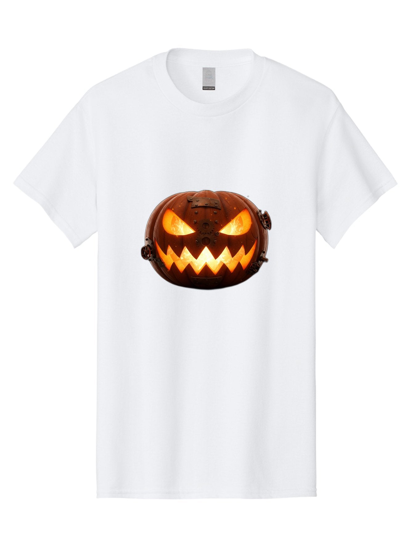 Steampunk-Jack-O-Lantern Men'S Graphic Tee, 100% Cotton, Comfortable Casual Summer Wear, Machine Washable, Halloween Pumpkin, Steampunk Design, Carved Jack-O-Lantern, Glowing Eyes, Metal Accents, Creepy Smile, Orange Glow, Spooky Decor, Bad716 8