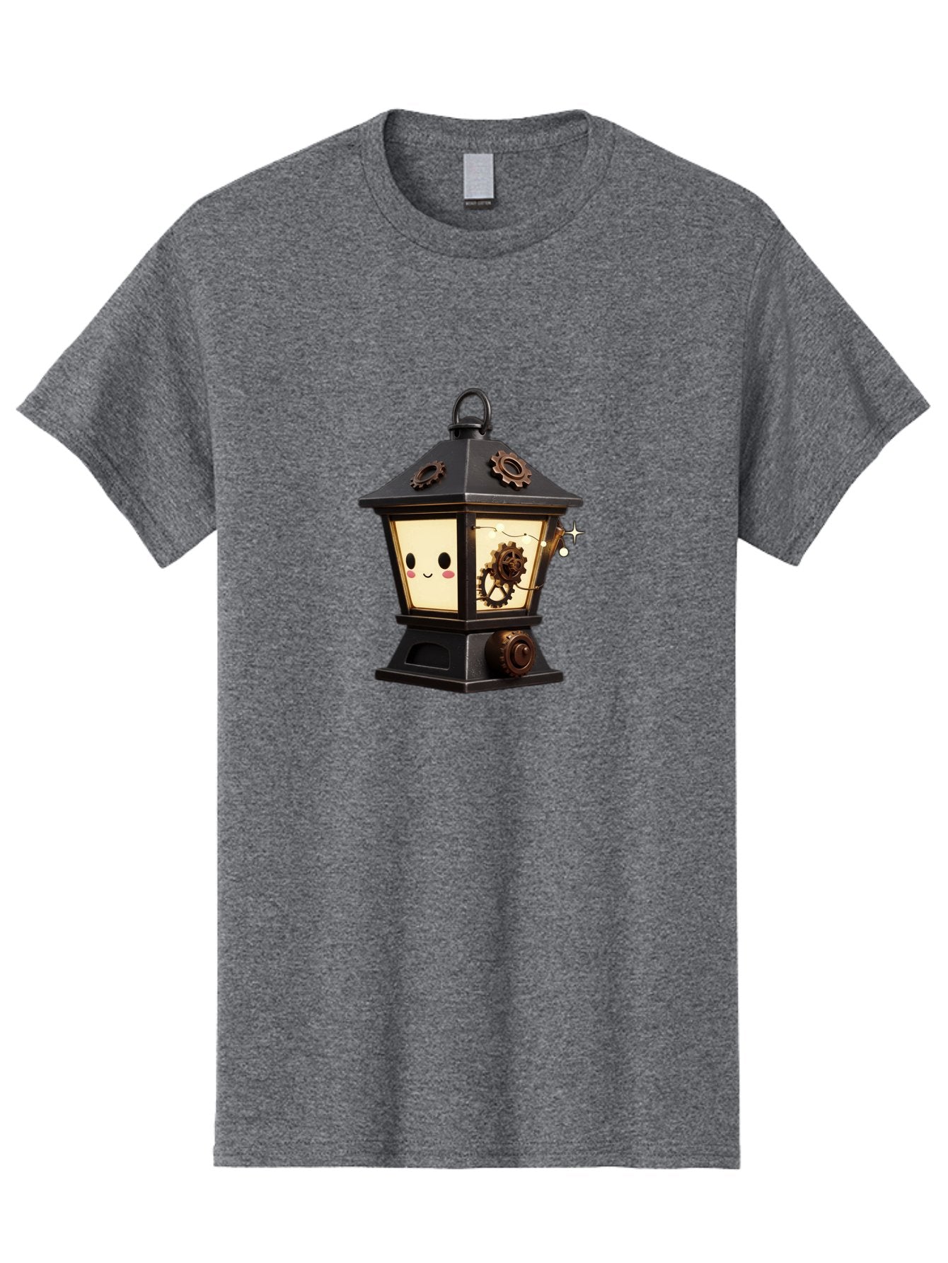 Steampunk-Lantern Men'S Graphic Tee, 100% Cotton, Comfortable Casual Summer Wear, Machine Washable, Steampunk Lantern, Intricate Gears, Whimsical Design, Steampunk Art, Fantasy Lighting, Unique Decor, Imaginative Creation, Mechanical Elements, Bad717