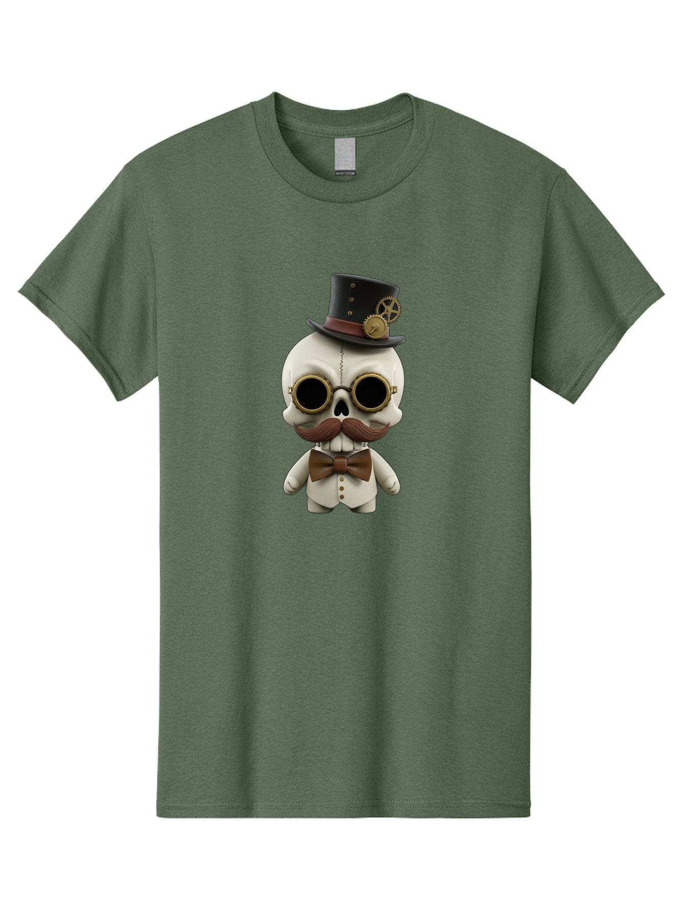 Steampunk-Skeleton Men'S Graphic Tee, 100% Cotton, Comfortable Casual Summer Wear, Machine Washable, Steampunk Skull, Skeleton Character, Vintage Goggles, Top Hat, Bow Tie, Mechanical Gear, Steampunk Style, Gothic Fashion, Unique Accessory, Bad719