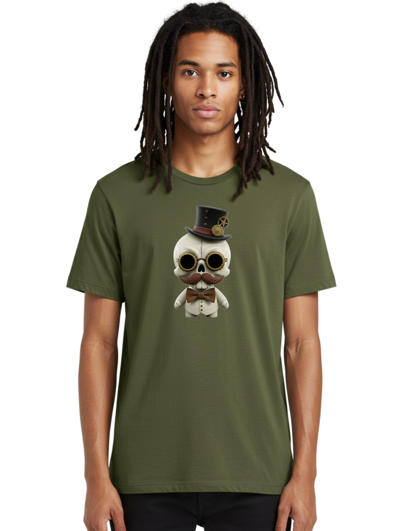 Steampunk-Skeleton Men'S Graphic Tee, 100% Cotton, Comfortable Casual Summer Wear, Machine Washable, Steampunk Skull, Skeleton Character, Vintage Goggles, Top Hat, Bow Tie, Mechanical Gear, Steampunk Style, Gothic Fashion, Unique Accessory, Bad719 25