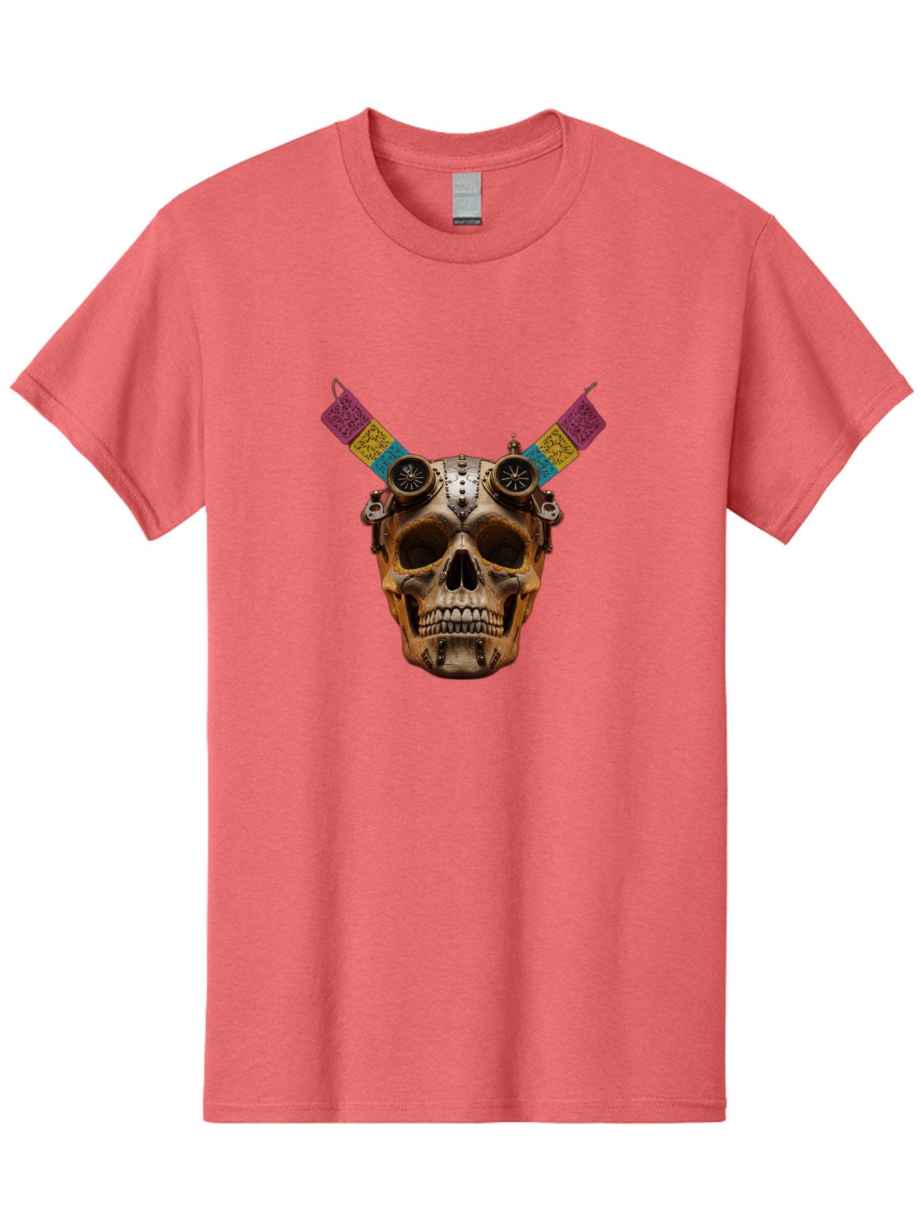 Steampunk-Skull Men'S Graphic Tee, 100% Cotton, Comfortable Casual Summer Wear, Machine Washable, Steampunk Artwork, Skull With Goggles, Mechanical Components, Colorful Banners, Day Of The Dead, Steampunk Fashion, Alternative Art, Bad720 4