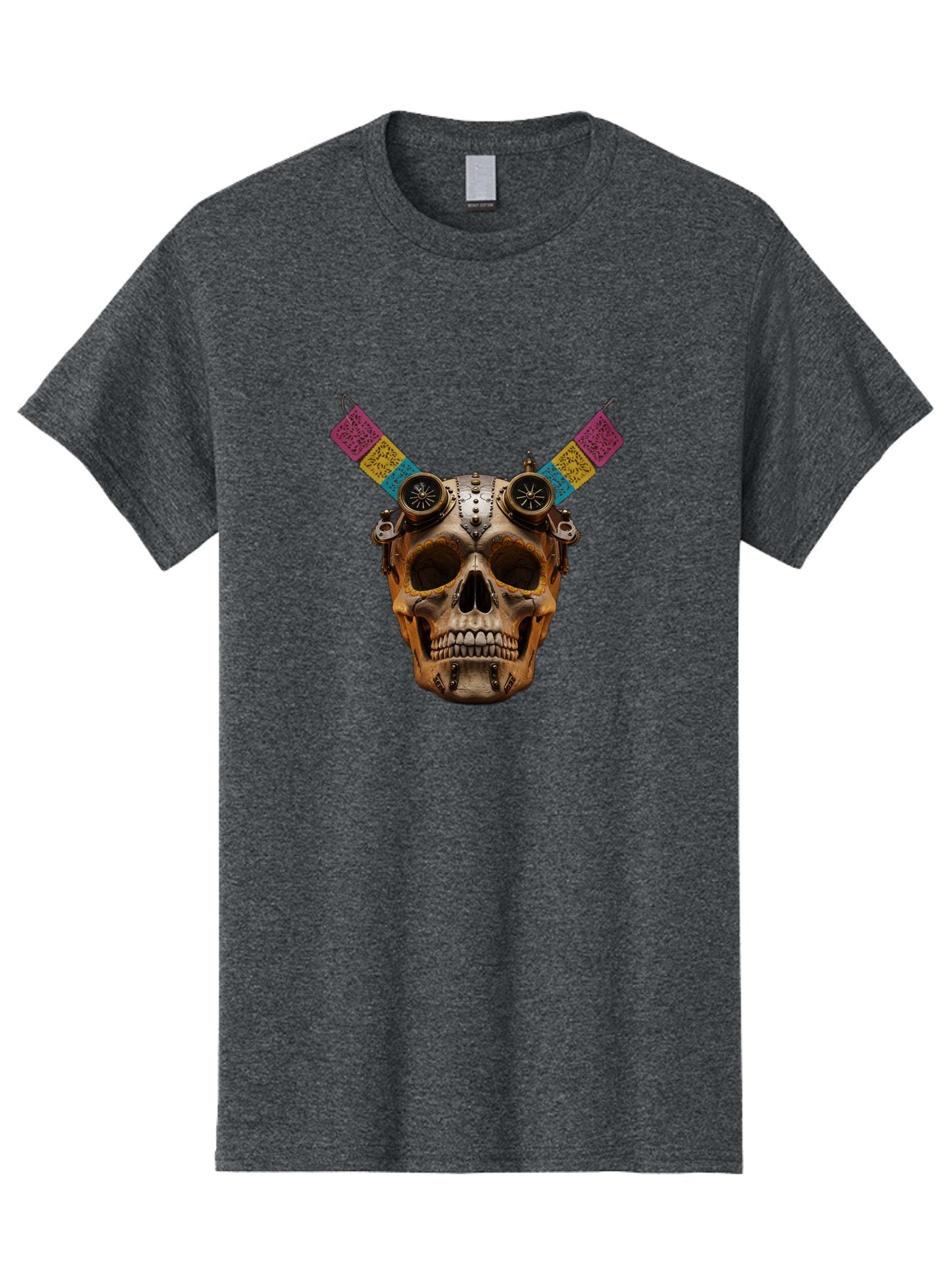 Steampunk-Skull Men'S Graphic Tee, 100% Cotton, Comfortable Casual Summer Wear, Machine Washable, Steampunk Artwork, Skull With Goggles, Mechanical Components, Colorful Banners, Day Of The Dead, Steampunk Fashion, Alternative Art, Bad720 14