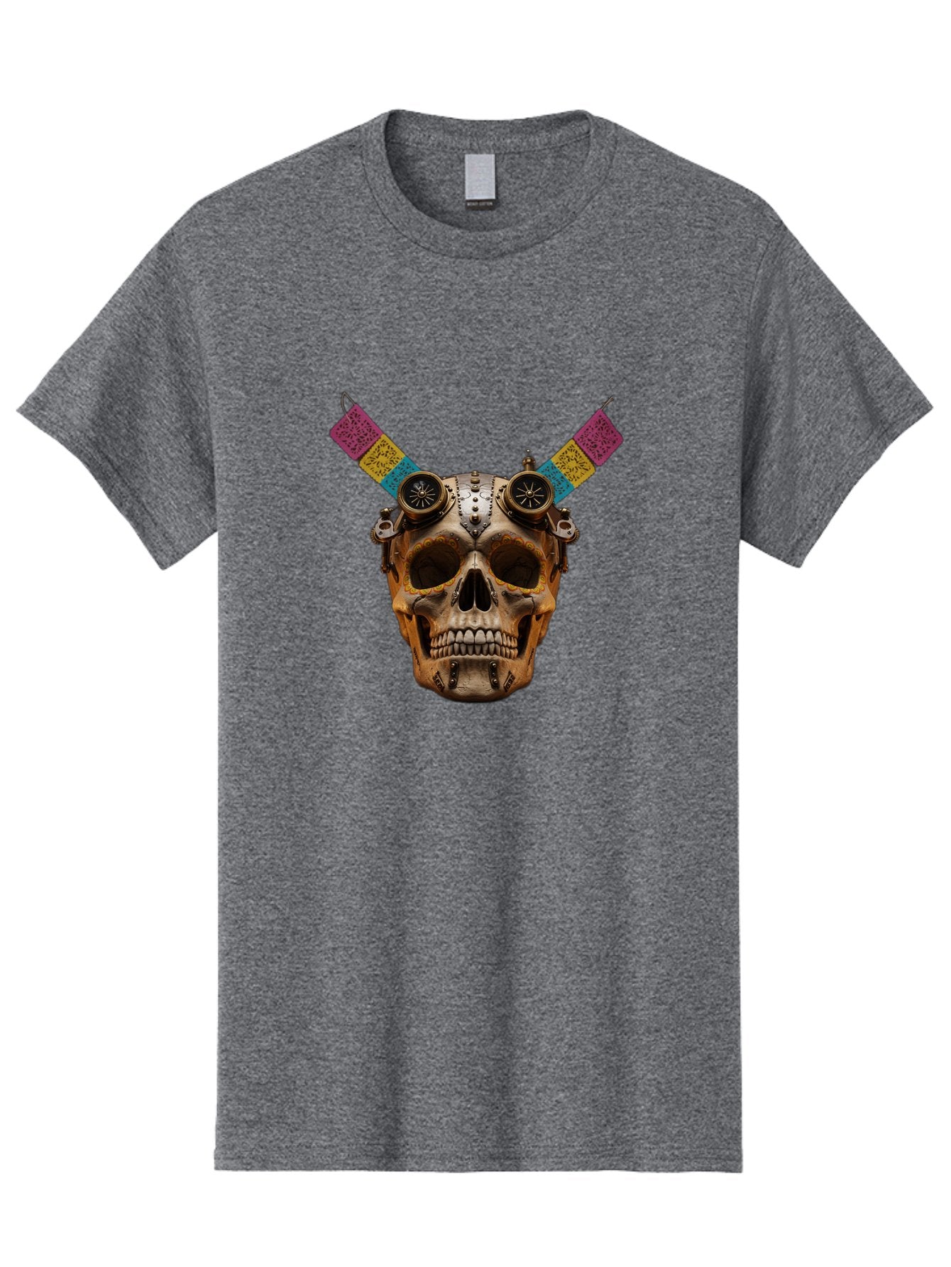 Steampunk-Skull Men'S Graphic Tee, 100% Cotton, Comfortable Casual Summer Wear, Machine Washable, Steampunk Artwork, Skull With Goggles, Mechanical Components, Colorful Banners, Day Of The Dead, Steampunk Fashion, Alternative Art, Bad720 10
