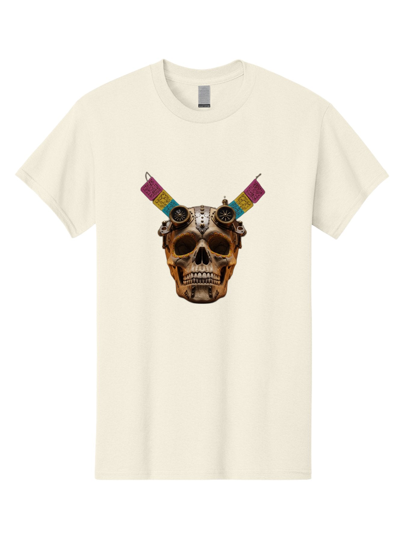 Steampunk-Skull Men'S Graphic Tee, 100% Cotton, Comfortable Casual Summer Wear, Machine Washable, Steampunk Artwork, Skull With Goggles, Mechanical Components, Colorful Banners, Day Of The Dead, Steampunk Fashion, Alternative Art, Bad720 15