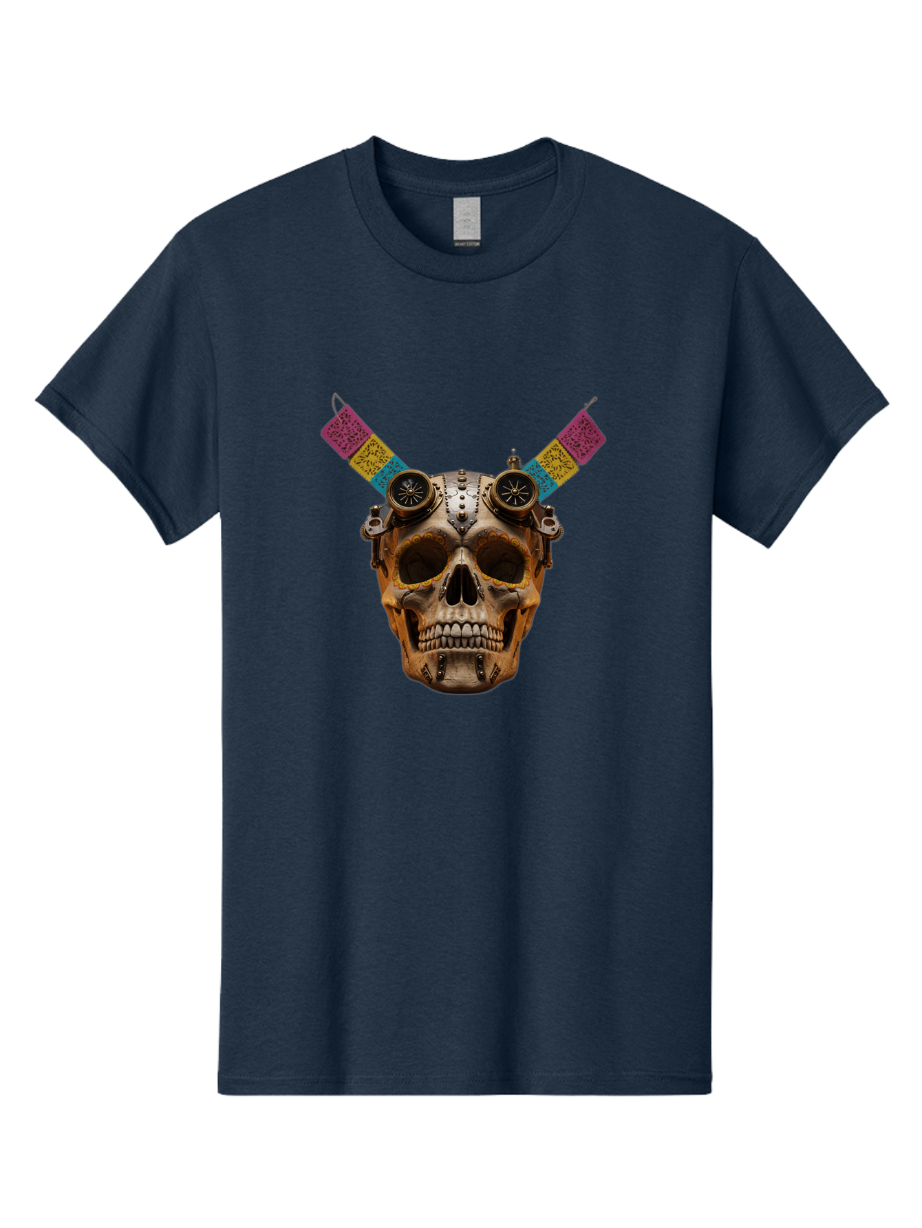 Steampunk-Skull Men'S Graphic Tee, 100% Cotton, Comfortable Casual Summer Wear, Machine Washable, Steampunk Artwork, Skull With Goggles, Mechanical Components, Colorful Banners, Day Of The Dead, Steampunk Fashion, Alternative Art, Bad720 8