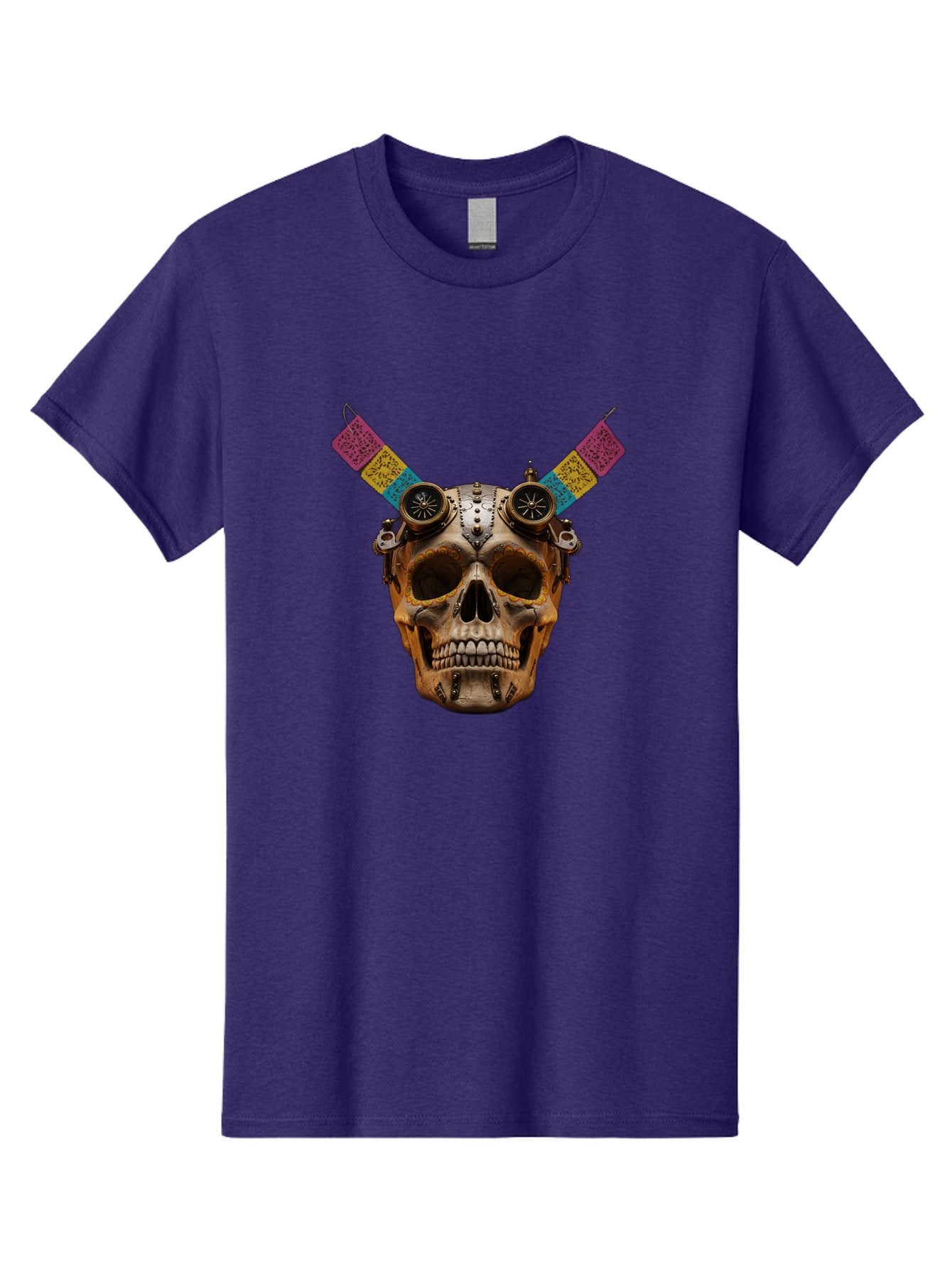 Steampunk-Skull Men'S Graphic Tee, 100% Cotton, Comfortable Casual Summer Wear, Machine Washable, Steampunk Artwork, Skull With Goggles, Mechanical Components, Colorful Banners, Day Of The Dead, Steampunk Fashion, Alternative Art, Bad720 3