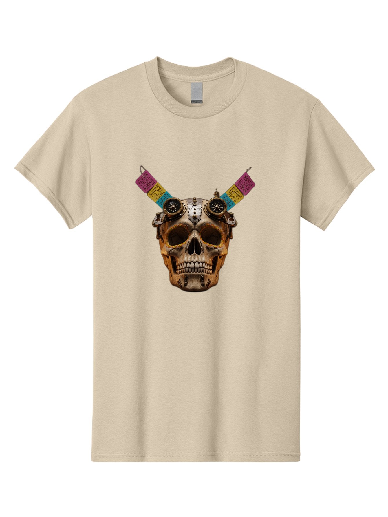 Steampunk-Skull Men'S Graphic Tee, 100% Cotton, Comfortable Casual Summer Wear, Machine Washable, Steampunk Artwork, Skull With Goggles, Mechanical Components, Colorful Banners, Day Of The Dead, Steampunk Fashion, Alternative Art, Bad720 6