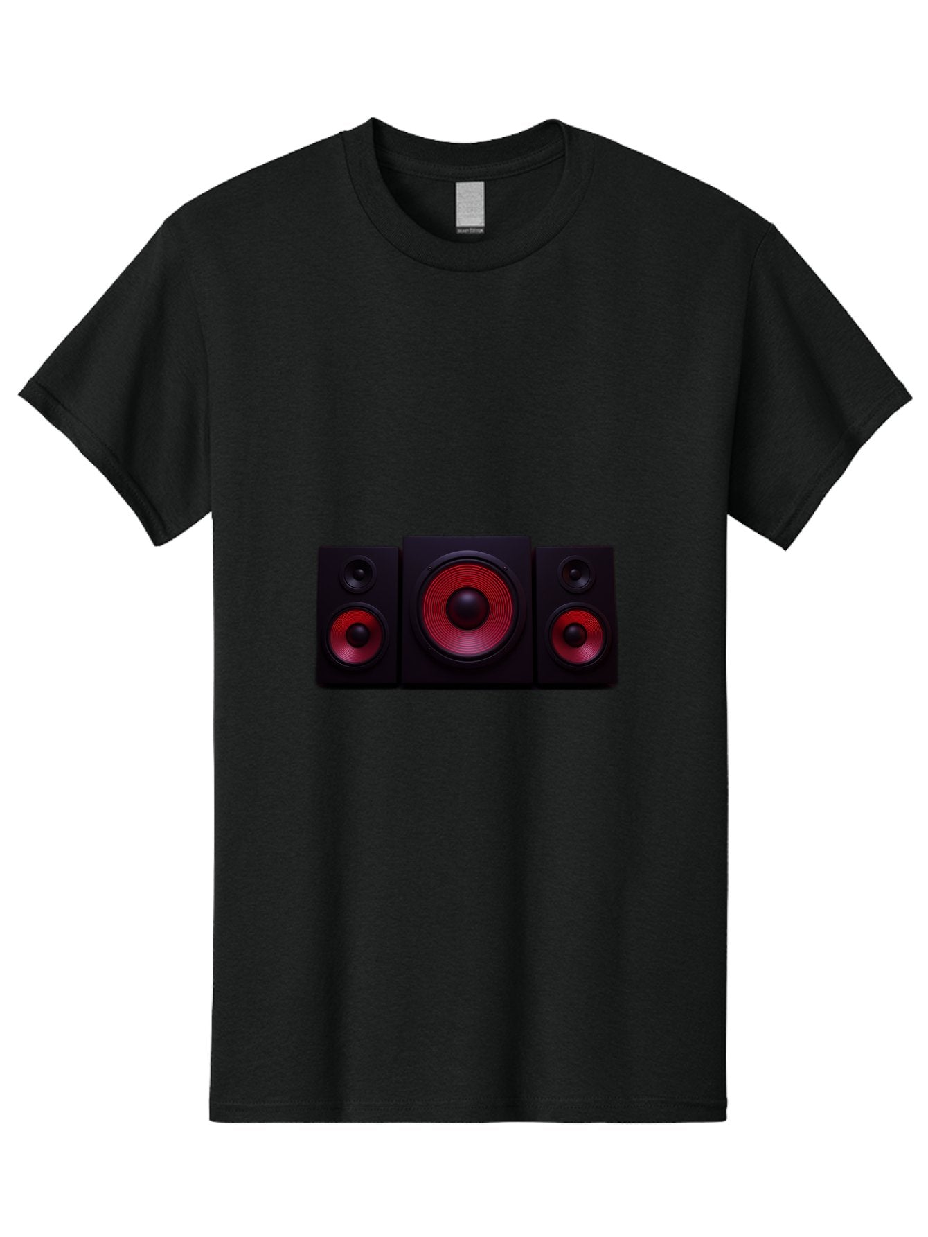 Stereo-Speakers Men'S Graphic Tee, 100% Cotton, Comfortable Casual Summer Wear, Machine Washable, Speaker System, Home Theater, Music Equipment, Audio Technology, Sound System, Subwoofer, Satellite Speakers, Black Speakers, Red Woofer, Bad726 9