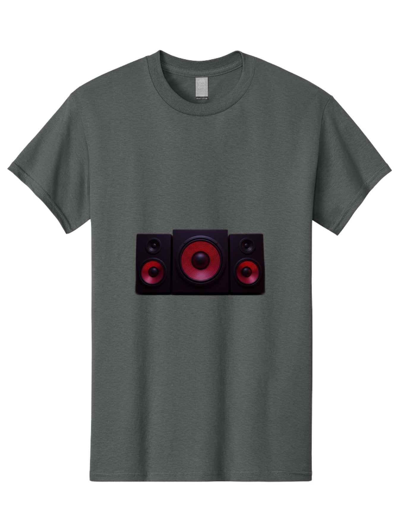 Stereo-Speakers Men'S Graphic Tee, 100% Cotton, Comfortable Casual Summer Wear, Machine Washable, Speaker System, Home Theater, Music Equipment, Audio Technology, Sound System, Subwoofer, Satellite Speakers, Black Speakers, Red Woofer, Bad726