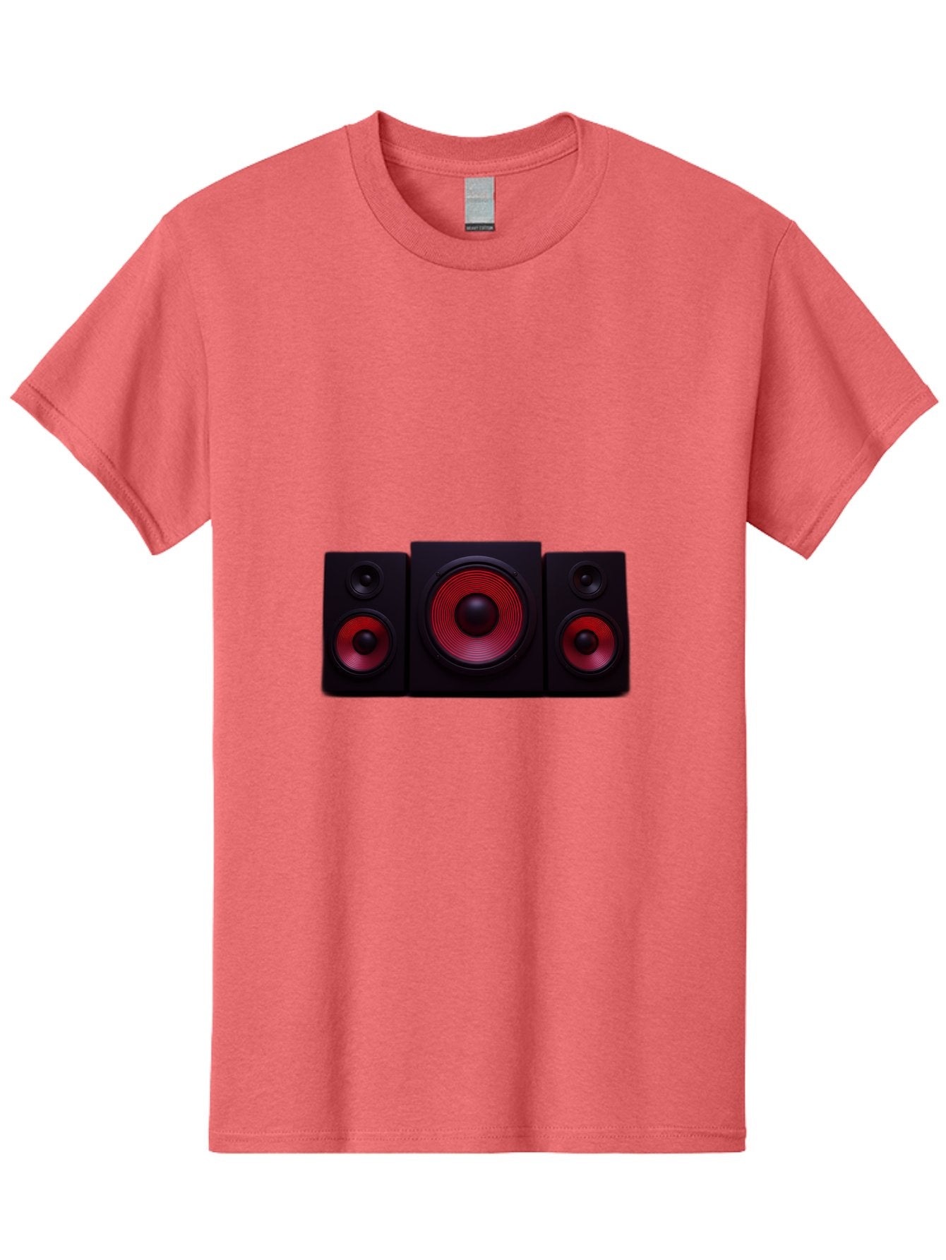 Stereo-Speakers Men'S Graphic Tee, 100% Cotton, Comfortable Casual Summer Wear, Machine Washable, Speaker System, Home Theater, Music Equipment, Audio Technology, Sound System, Subwoofer, Satellite Speakers, Black Speakers, Red Woofer, Bad726 8