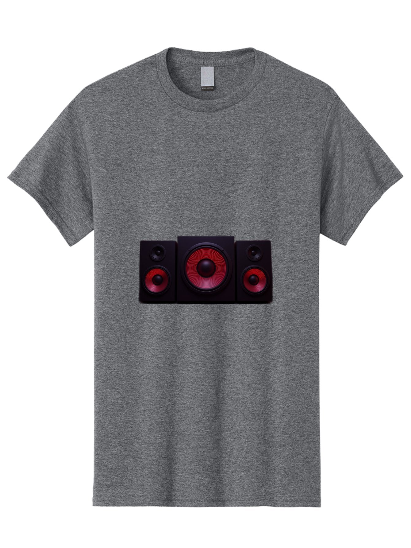 Stereo-Speakers Men'S Graphic Tee, 100% Cotton, Comfortable Casual Summer Wear, Machine Washable, Speaker System, Home Theater, Music Equipment, Audio Technology, Sound System, Subwoofer, Satellite Speakers, Black Speakers, Red Woofer, Bad726 4