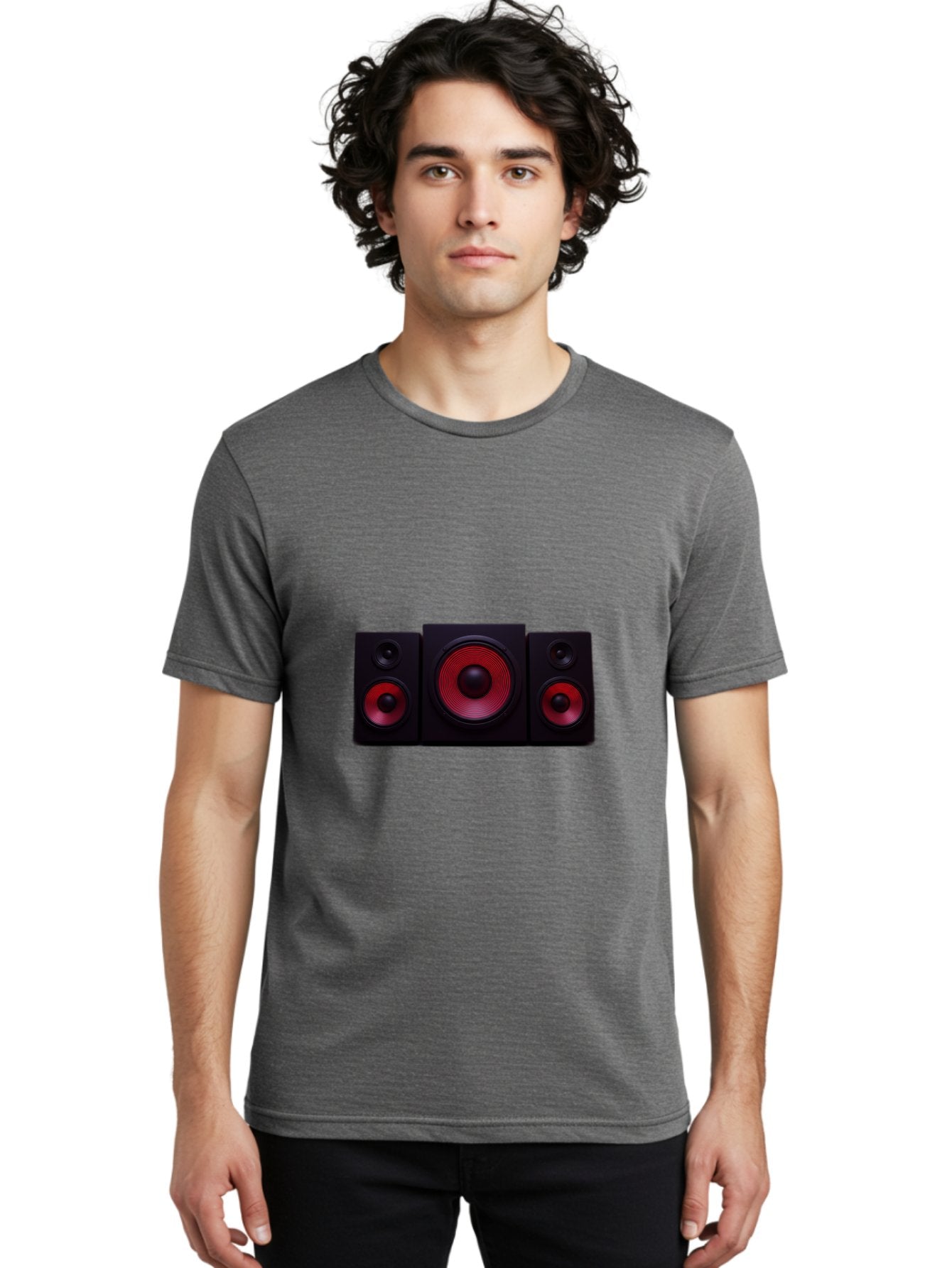 Stereo-Speakers Men'S Graphic Tee, 100% Cotton, Comfortable Casual Summer Wear, Machine Washable, Speaker System, Home Theater, Music Equipment, Audio Technology, Sound System, Subwoofer, Satellite Speakers, Black Speakers, Red Woofer, Bad726 18