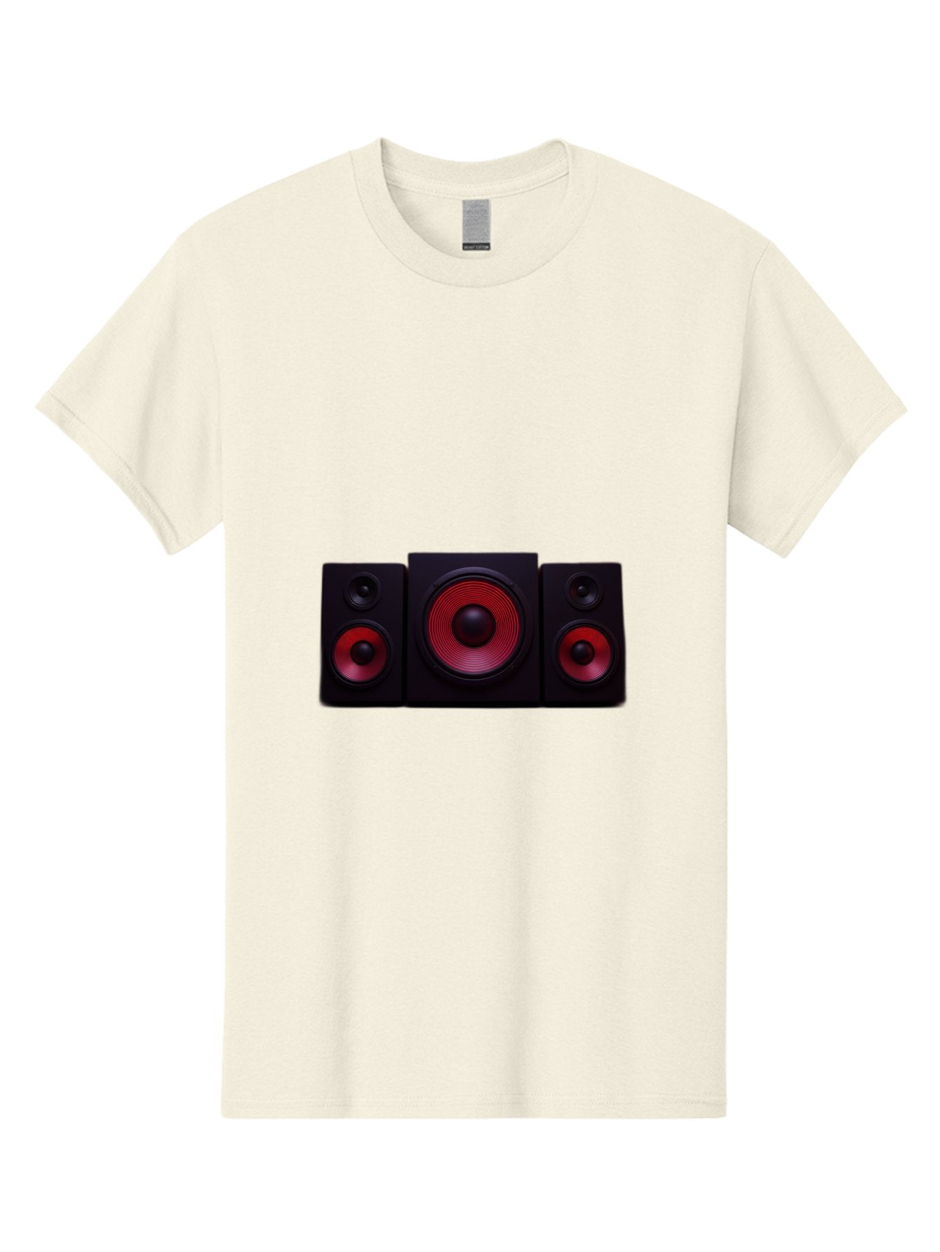 Stereo-Speakers Men'S Graphic Tee, 100% Cotton, Comfortable Casual Summer Wear, Machine Washable, Speaker System, Home Theater, Music Equipment, Audio Technology, Sound System, Subwoofer, Satellite Speakers, Black Speakers, Red Woofer, Bad726