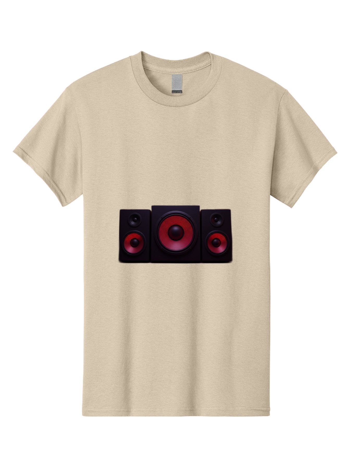 Stereo-Speakers Men'S Graphic Tee, 100% Cotton, Comfortable Casual Summer Wear, Machine Washable, Speaker System, Home Theater, Music Equipment, Audio Technology, Sound System, Subwoofer, Satellite Speakers, Black Speakers, Red Woofer, Bad726 6