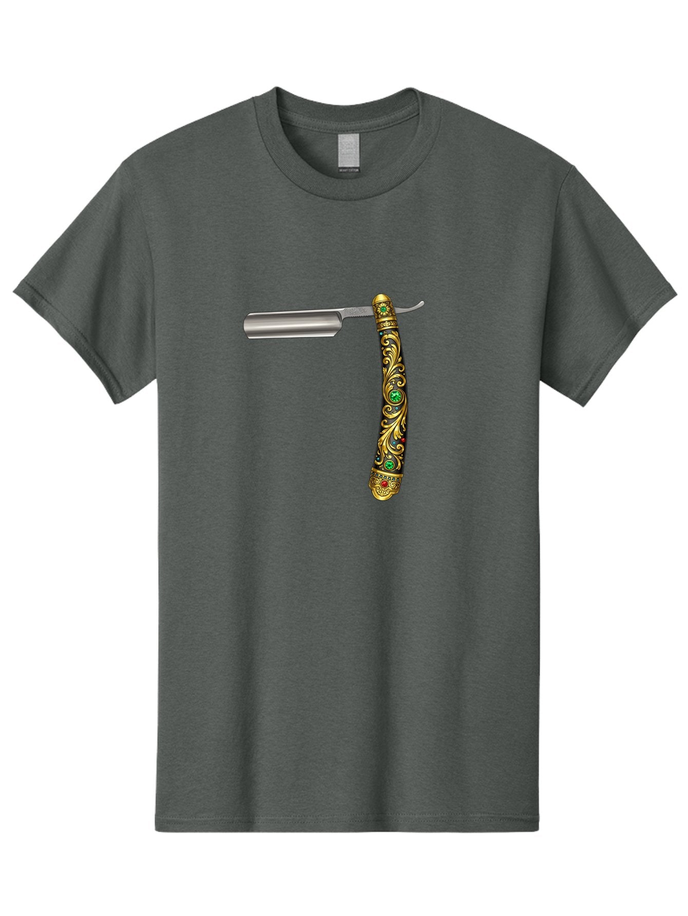 Straight-Razor-1 Men'S Graphic Tee, 100% Cotton, Comfortable Casual Summer Wear, Machine Washable, Straight Razor, Vintage Shaving, Antique Grooming, Luxurious Design, Ornate Handle, Emerald Gems, Gold Filigree, Classic Elegance, Bad727 6