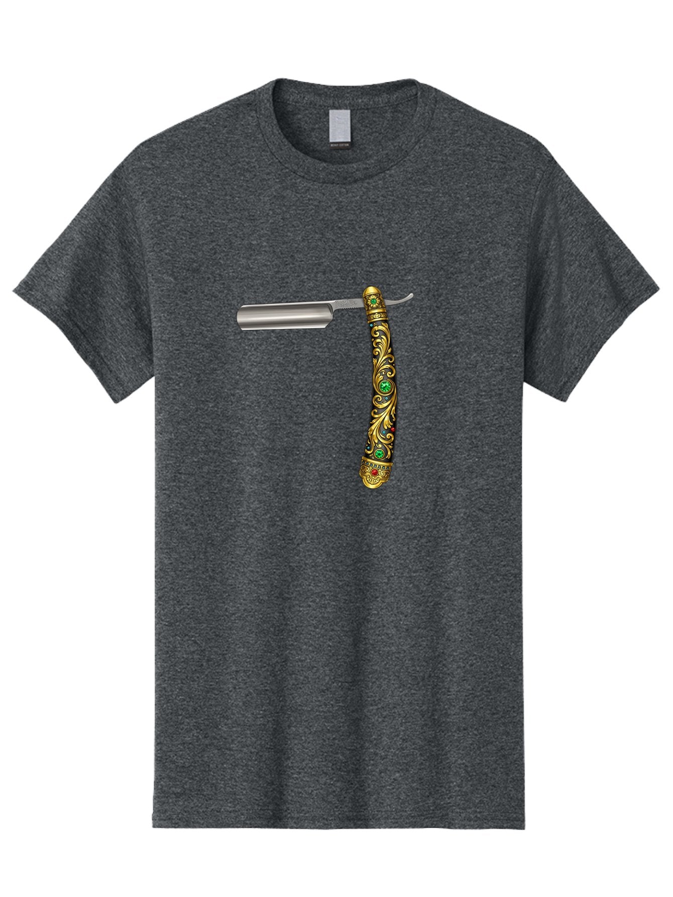 Straight-Razor-1 Men'S Graphic Tee, 100% Cotton, Comfortable Casual Summer Wear, Machine Washable, Straight Razor, Vintage Shaving, Antique Grooming, Luxurious Design, Ornate Handle, Emerald Gems, Gold Filigree, Classic Elegance, Bad727 11