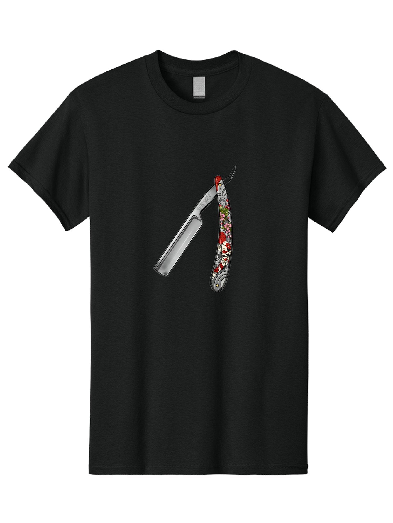 Straight-Razor-3 Men'S Graphic Tee, 100% Cotton, Comfortable Casual Summer Wear, Machine Washable, Straight Razor, Shaving Tool, Traditional Grooming, Floral Design, Vintage Style, Metal Blade, Ornate Handle, Grooming Essentials, Bad729 14