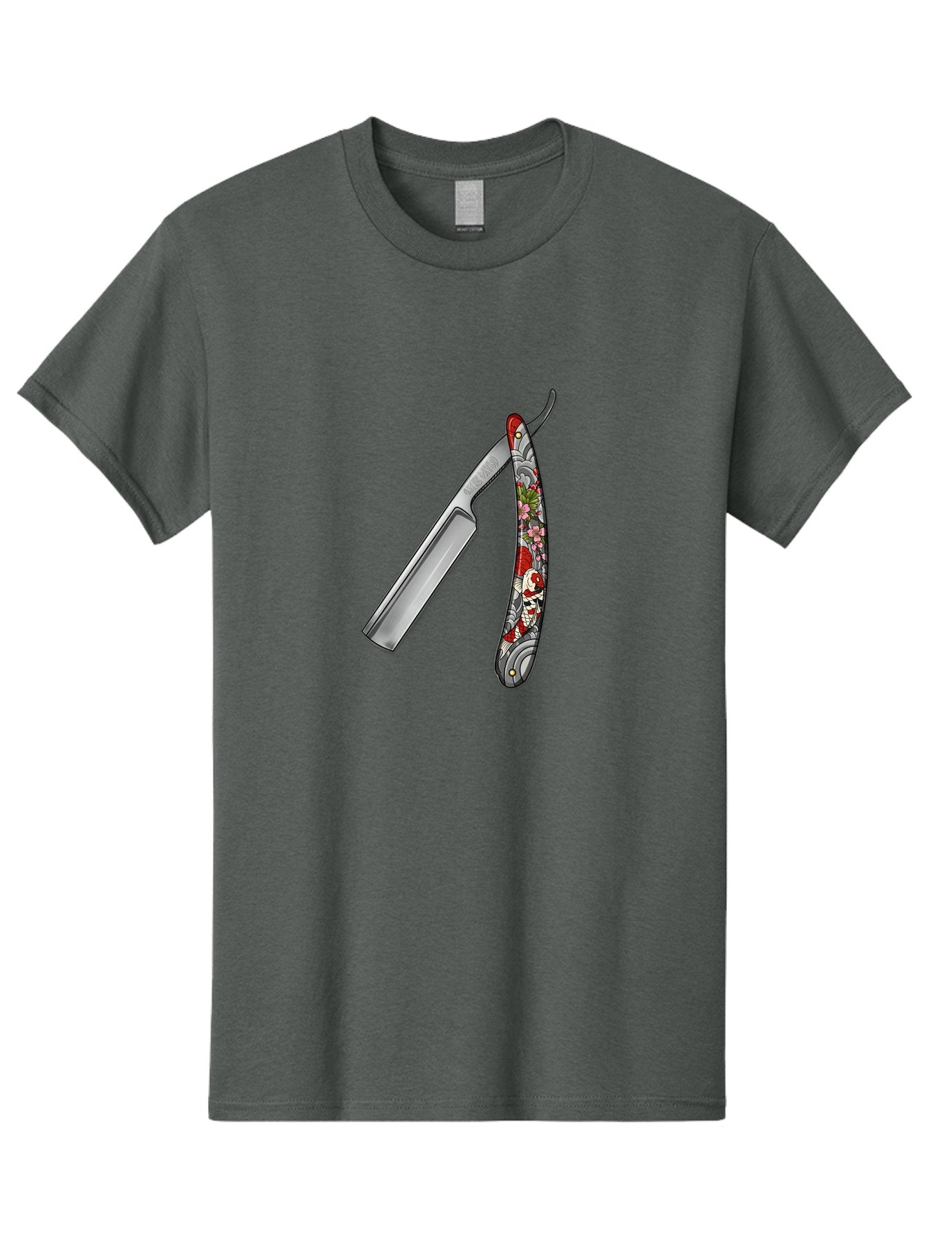 Straight-Razor-3 Men'S Graphic Tee, 100% Cotton, Comfortable Casual Summer Wear, Machine Washable, Straight Razor, Shaving Tool, Traditional Grooming, Floral Design, Vintage Style, Metal Blade, Ornate Handle, Grooming Essentials, Bad729