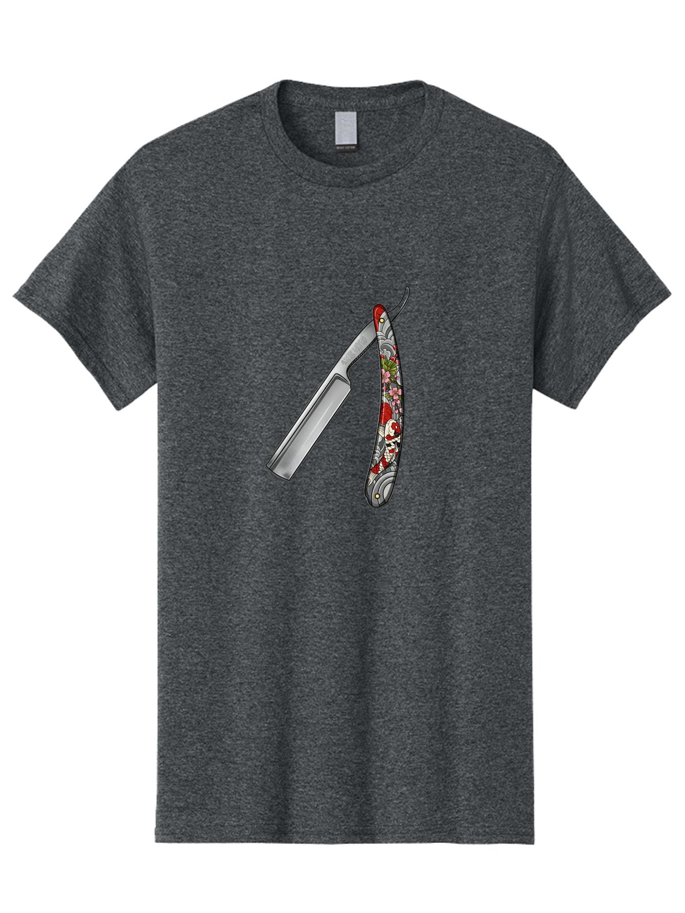 Straight-Razor-3 Men'S Graphic Tee, 100% Cotton, Comfortable Casual Summer Wear, Machine Washable, Straight Razor, Shaving Tool, Traditional Grooming, Floral Design, Vintage Style, Metal Blade, Ornate Handle, Grooming Essentials, Bad729 4