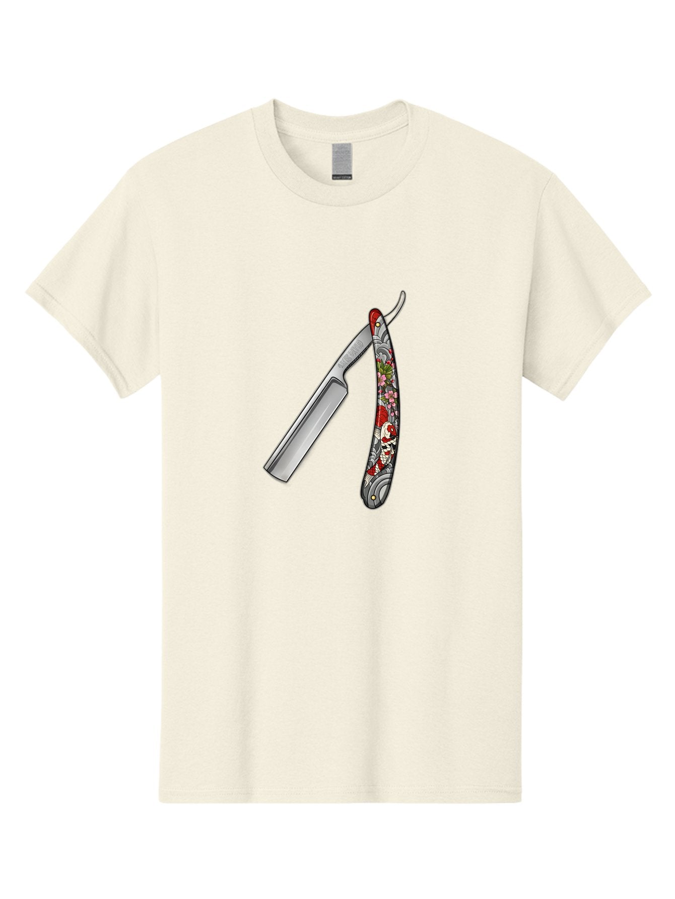 Straight-Razor-3 Men'S Graphic Tee, 100% Cotton, Comfortable Casual Summer Wear, Machine Washable, Straight Razor, Shaving Tool, Traditional Grooming, Floral Design, Vintage Style, Metal Blade, Ornate Handle, Grooming Essentials, Bad729 5
