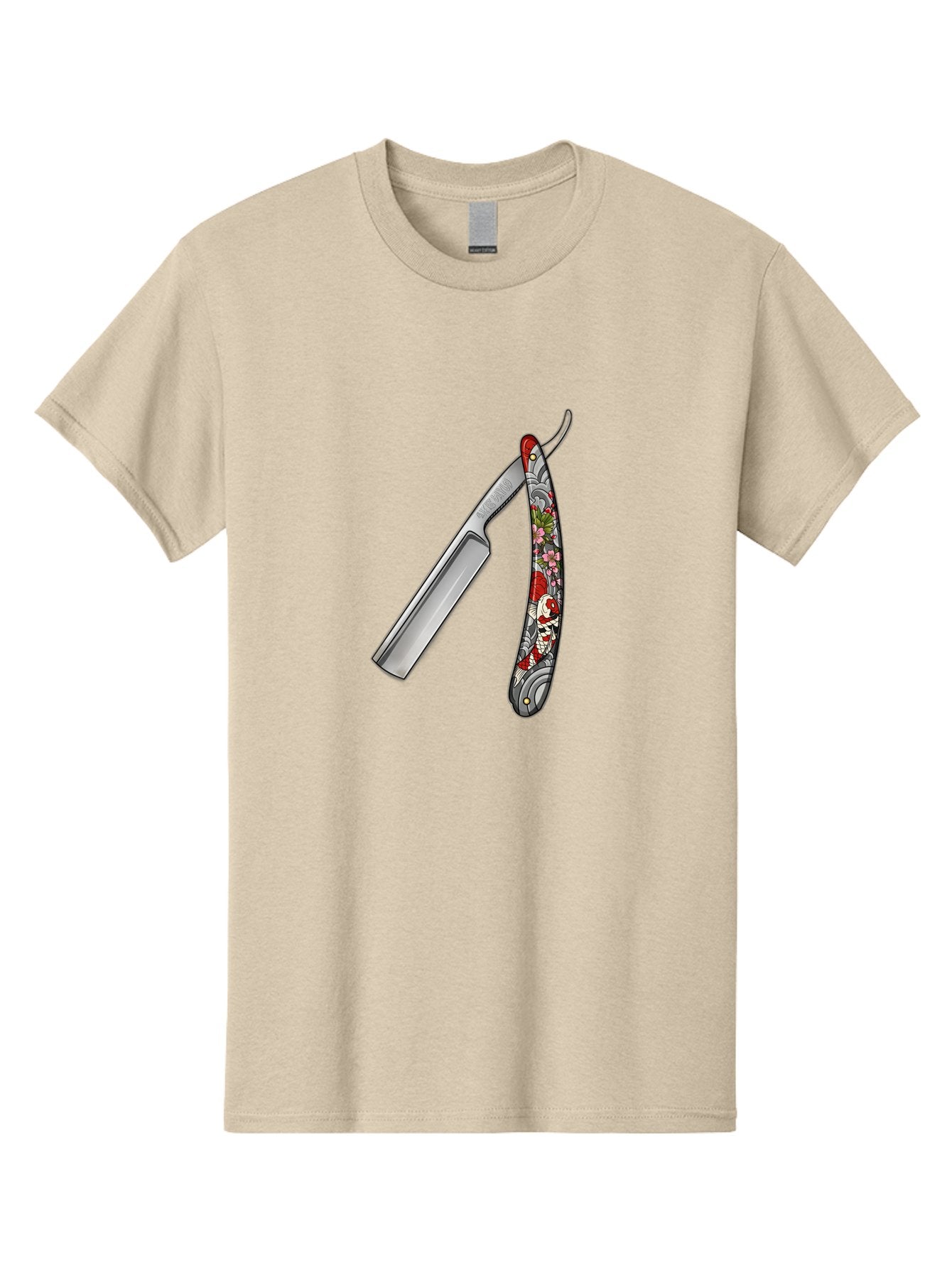 Straight-Razor-3 Men'S Graphic Tee, 100% Cotton, Comfortable Casual Summer Wear, Machine Washable, Straight Razor, Shaving Tool, Traditional Grooming, Floral Design, Vintage Style, Metal Blade, Ornate Handle, Grooming Essentials, Bad729 11