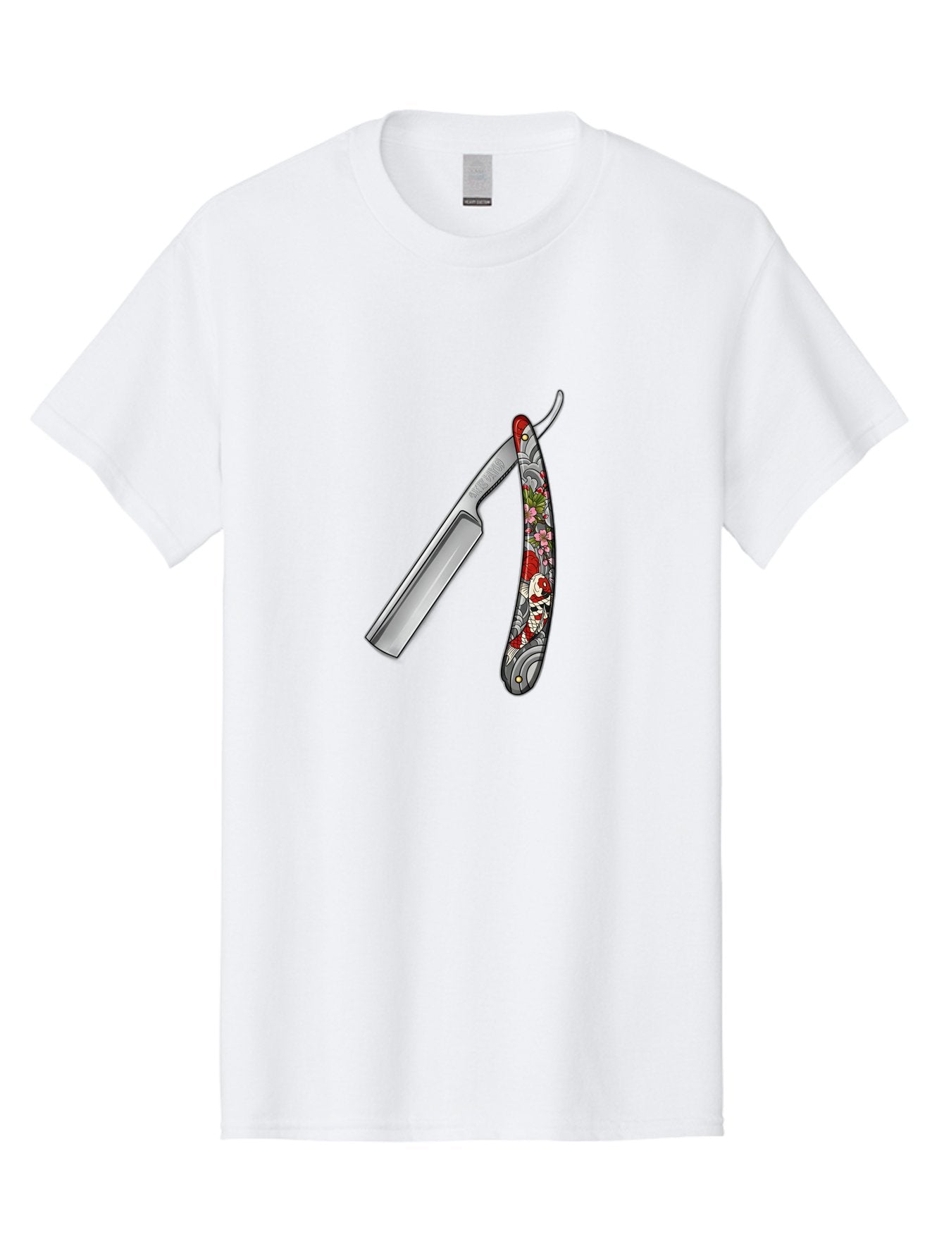 Straight-Razor-3 Men'S Graphic Tee, 100% Cotton, Comfortable Casual Summer Wear, Machine Washable, Straight Razor, Shaving Tool, Traditional Grooming, Floral Design, Vintage Style, Metal Blade, Ornate Handle, Grooming Essentials, Bad729 8