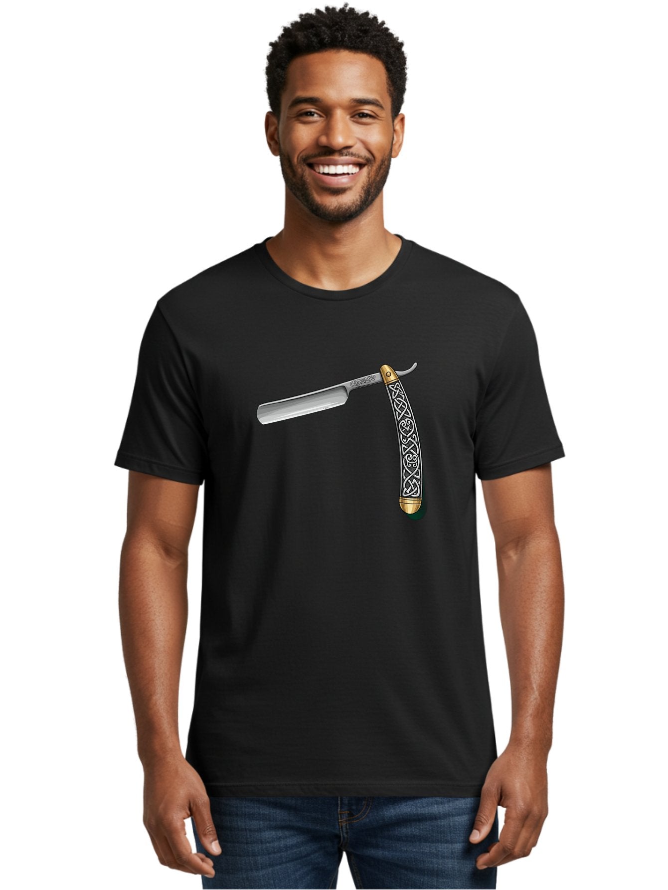 Straight-Razor-5 Men'S Graphic Tee, 100% Cotton, Comfortable Casual Summer Wear, Machine Washable, Cut-Throat Razor, Straight Razor, Vintage Shaving, Traditional Grooming, Antique Design, Intricate Patterns, Razor Blade, Shaving Tools, Bad731 18