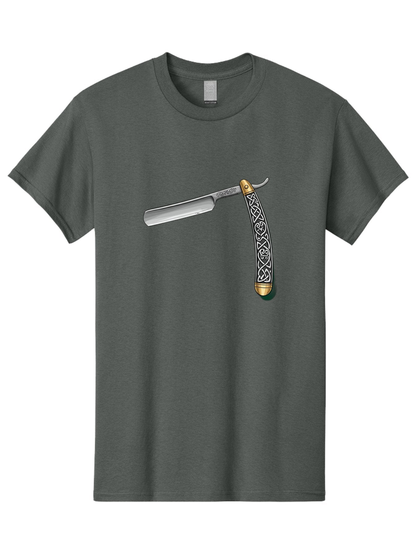Straight-Razor-5 Men'S Graphic Tee, 100% Cotton, Comfortable Casual Summer Wear, Machine Washable, Cut-Throat Razor, Straight Razor, Vintage Shaving, Traditional Grooming, Antique Design, Intricate Patterns, Razor Blade, Shaving Tools, Bad731