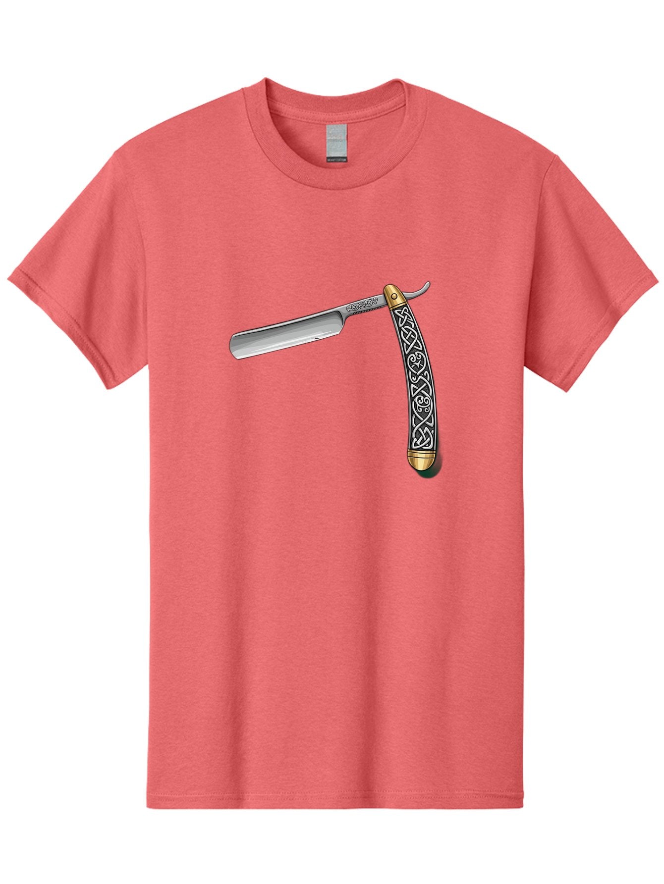 Straight-Razor-5 Men'S Graphic Tee, 100% Cotton, Comfortable Casual Summer Wear, Machine Washable, Cut-Throat Razor, Straight Razor, Vintage Shaving, Traditional Grooming, Antique Design, Intricate Patterns, Razor Blade, Shaving Tools, Bad731 10