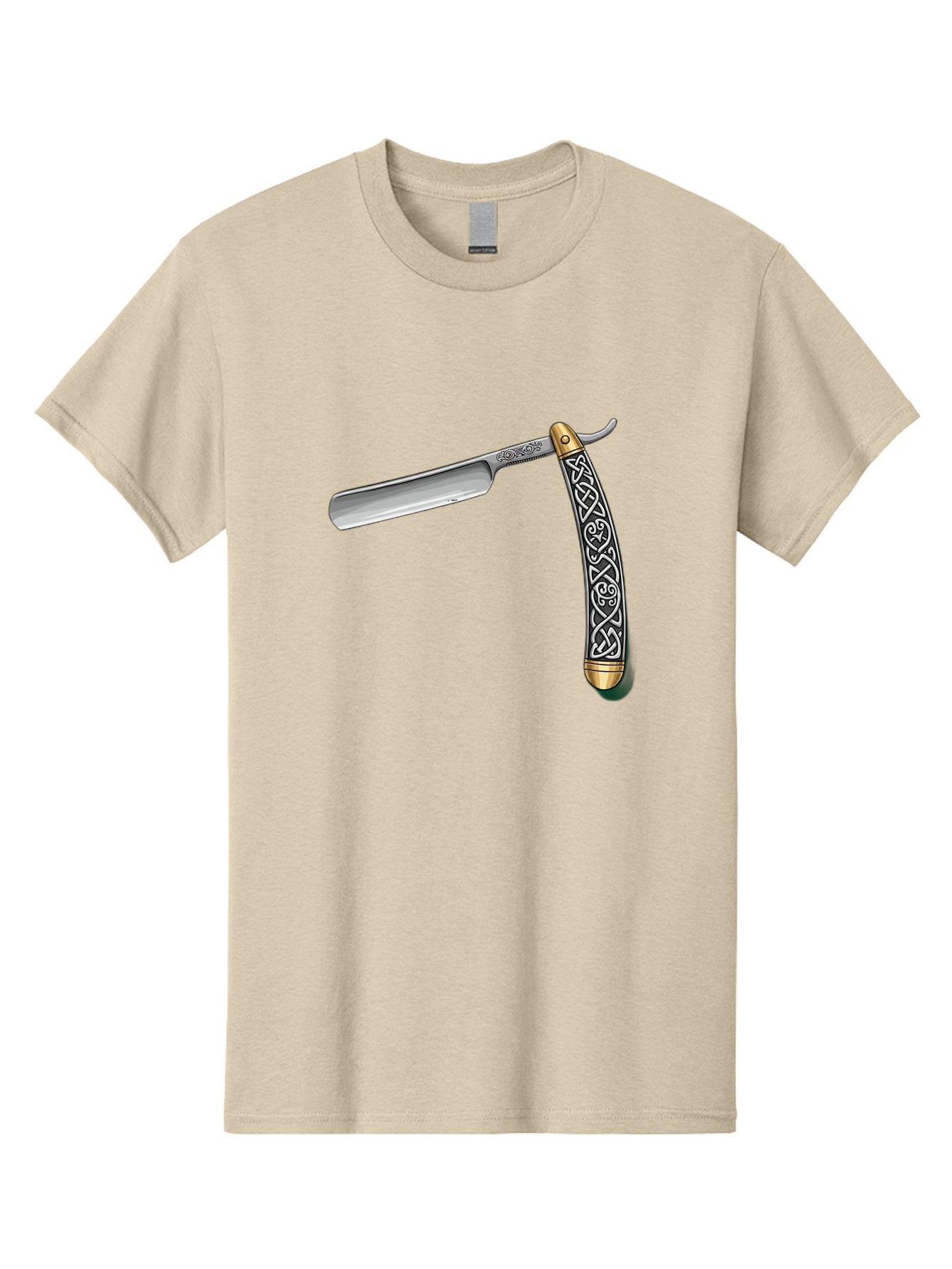 Straight-Razor-5 Men'S Graphic Tee, 100% Cotton, Comfortable Casual Summer Wear, Machine Washable, Cut-Throat Razor, Straight Razor, Vintage Shaving, Traditional Grooming, Antique Design, Intricate Patterns, Razor Blade, Shaving Tools, Bad731