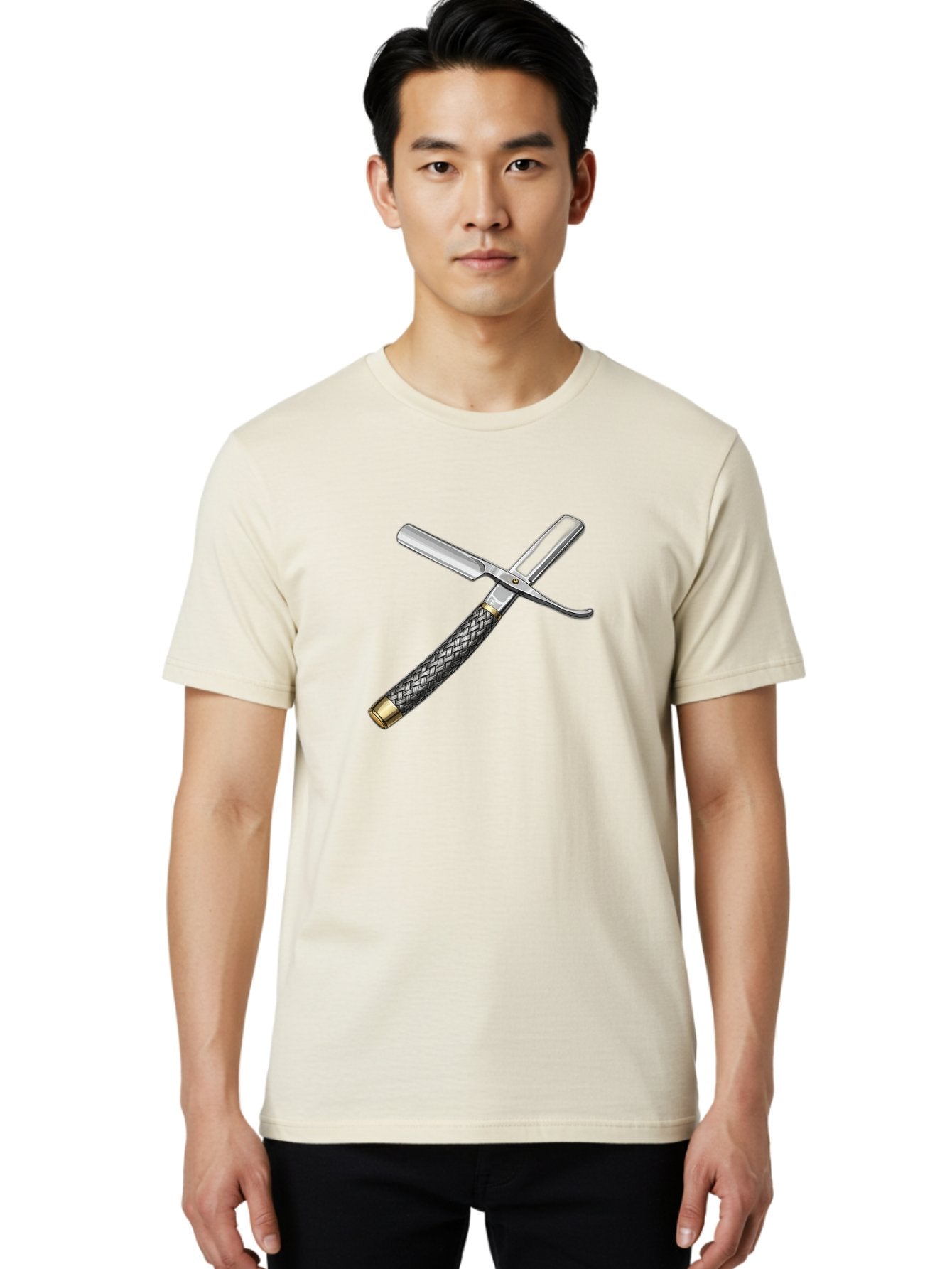 Straight-Razor-6 Men'S Graphic Tee, 100% Cotton, Comfortable Casual Summer Wear, Machine Washable, Straight Razor, Vintage Grooming, Metal Craftsmanship, Woven Handle, Classic Shaving, Traditional Grooming Tools, Precise Shaving Bad732 28