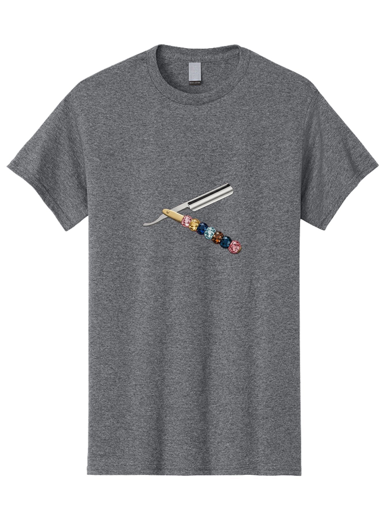 Straight-Razor-7 Men'S Graphic Tee, 100% Cotton, Comfortable Casual Summer Wear, Machine Washable, Straight Razor, Shaving Tool, Sharp Blade, Metallic Finish, Rhinestone Handle, Multi-Colored Gems, Luxurious Grooming, Vintage Shaving, Bad733 11
