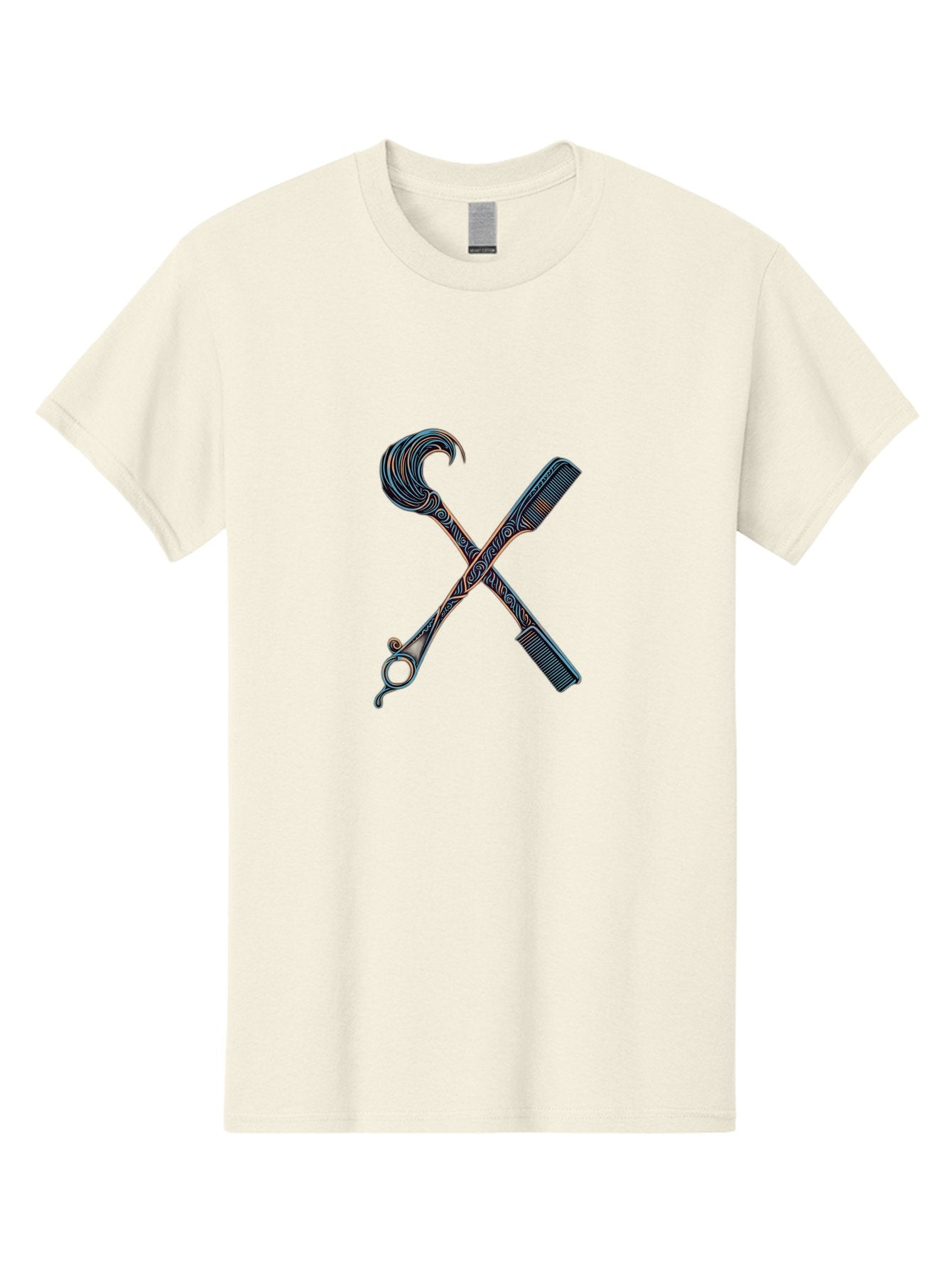 Straight-Razor-And-Comb Men'S Graphic Tee, 100% Cotton, Comfortable Casual Summer Wear, Machine Washable, Crossed Straight Razor Scissors, Comb, Barber Tools, Vintage Design, Intricate Patterns, Traditional Grooming, Classic Style, Bad735 14