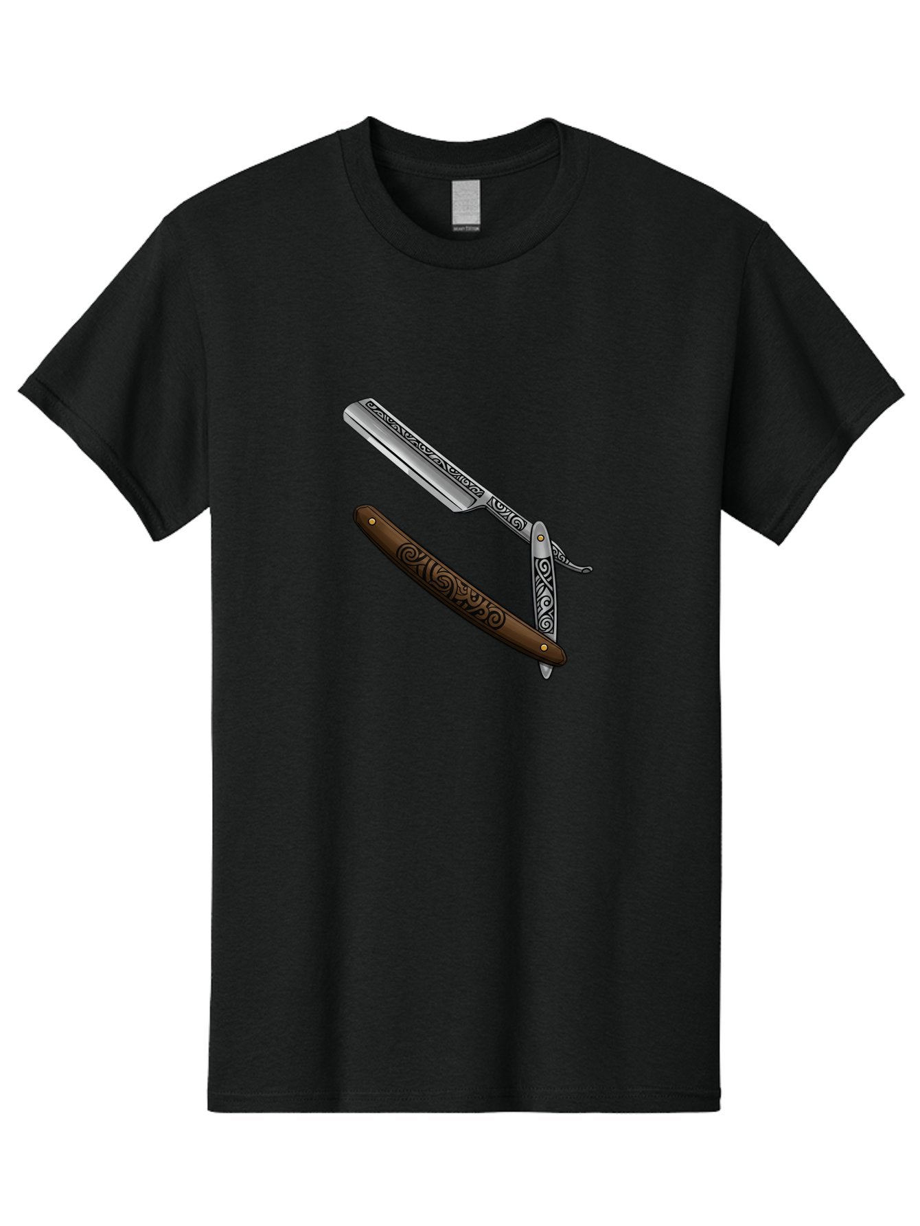 Straight-Razor Men'S Graphic Tee, 100% Cotton, Comfortable Casual Summer Wear, Machine Washable, Straight Razor, Shaving Razor, Vintage Grooming, Classic Shaving, Barber Tools, Ornate Design, Traditional Shaving, Men'S Grooming, Antique Razor Bad737 4